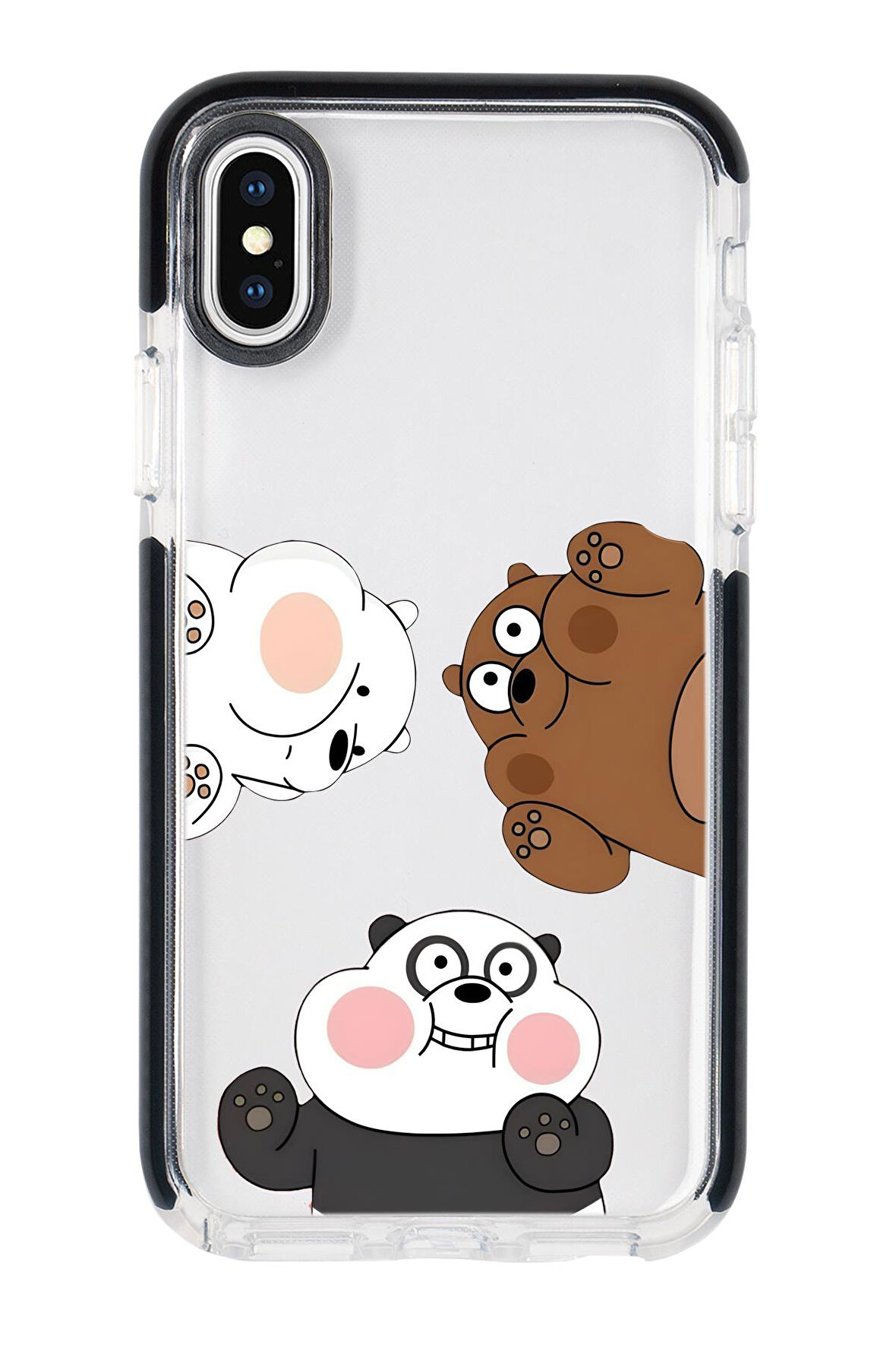iphone X Uyumlu Cute Animals Desenli Candy Bumper Silikonlu Siyah Telefon Kılıfı