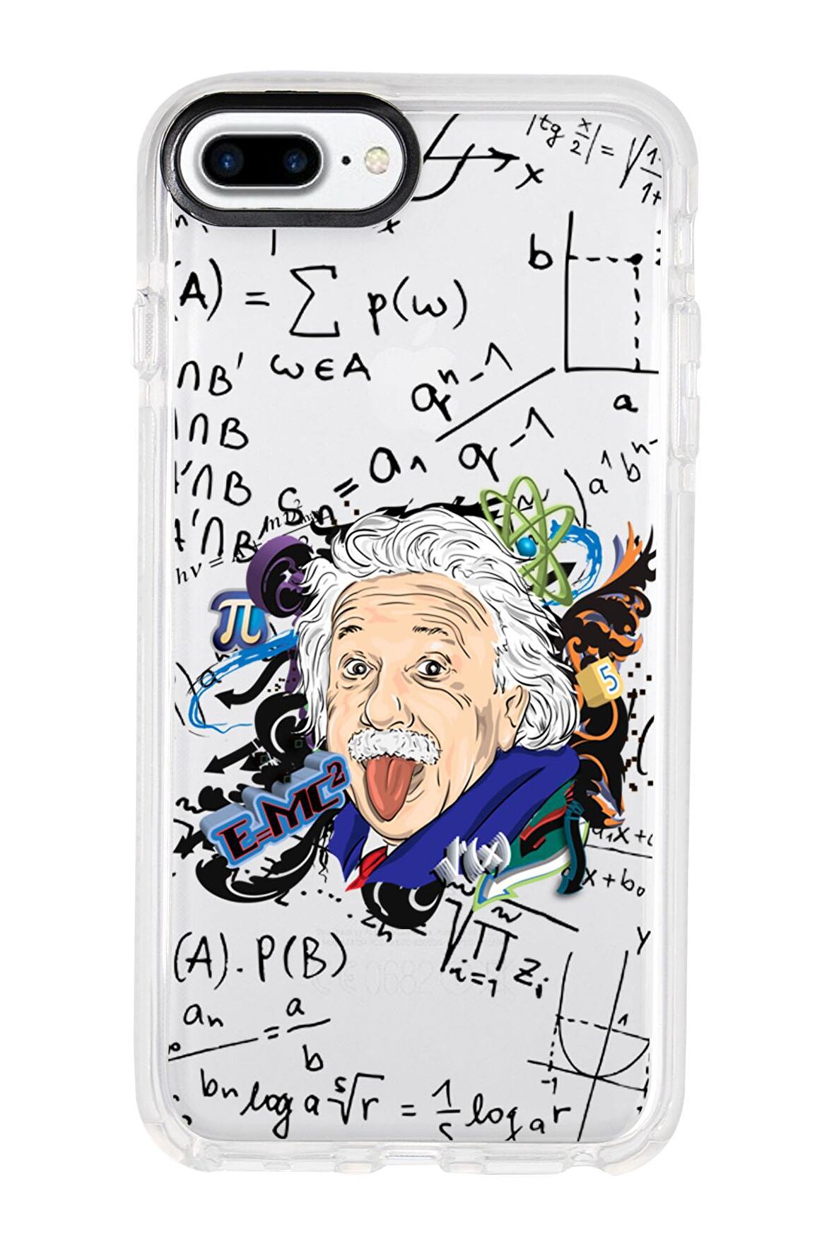 iPhone 8 Plus Einstein In Formula Desenli Candy Bumper Silikonlu Telefon Kılıfı