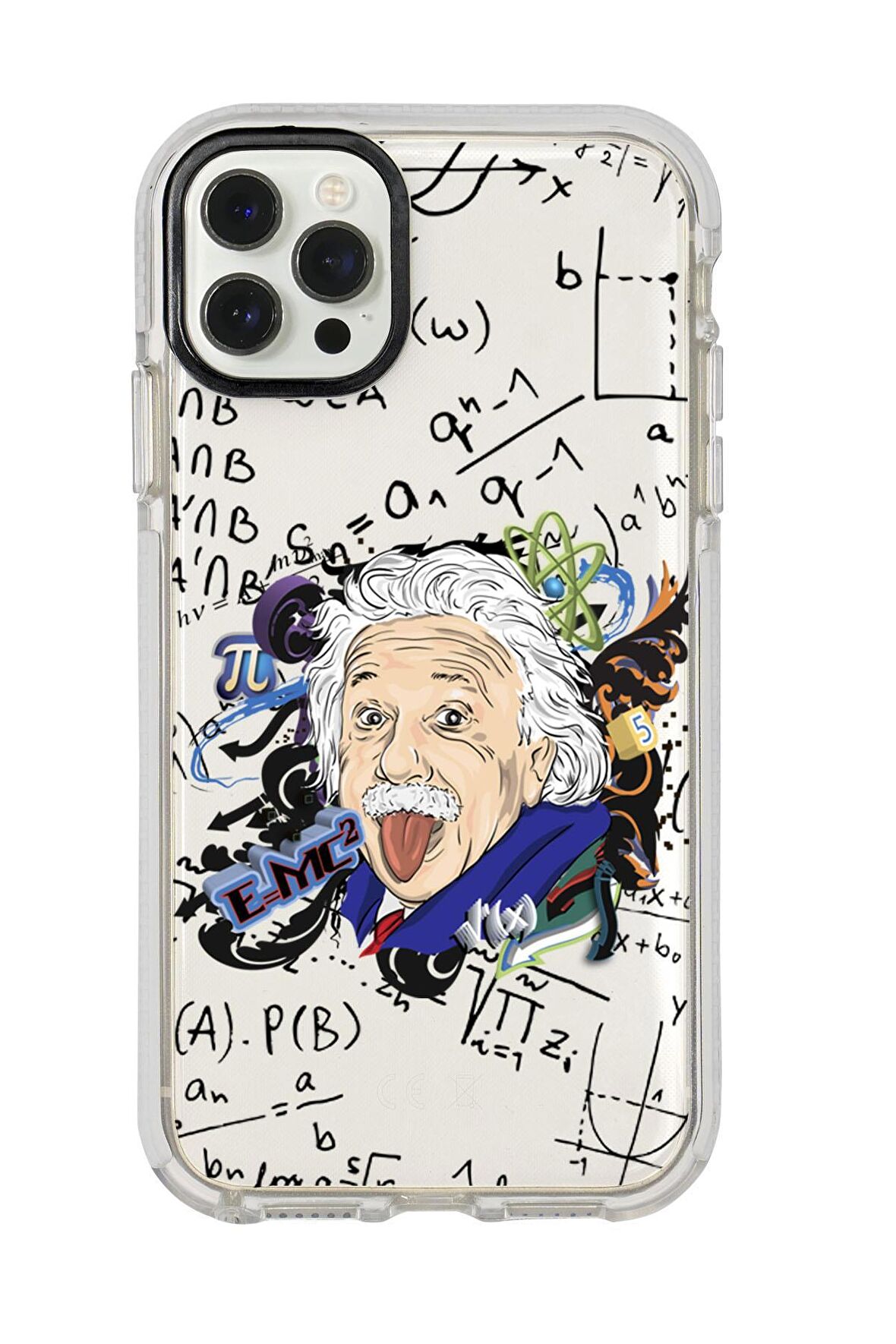 iPhone 12 Pro Einstein In Formula Desenli Candy Bumper Silikonlu Telefon Kılıfı