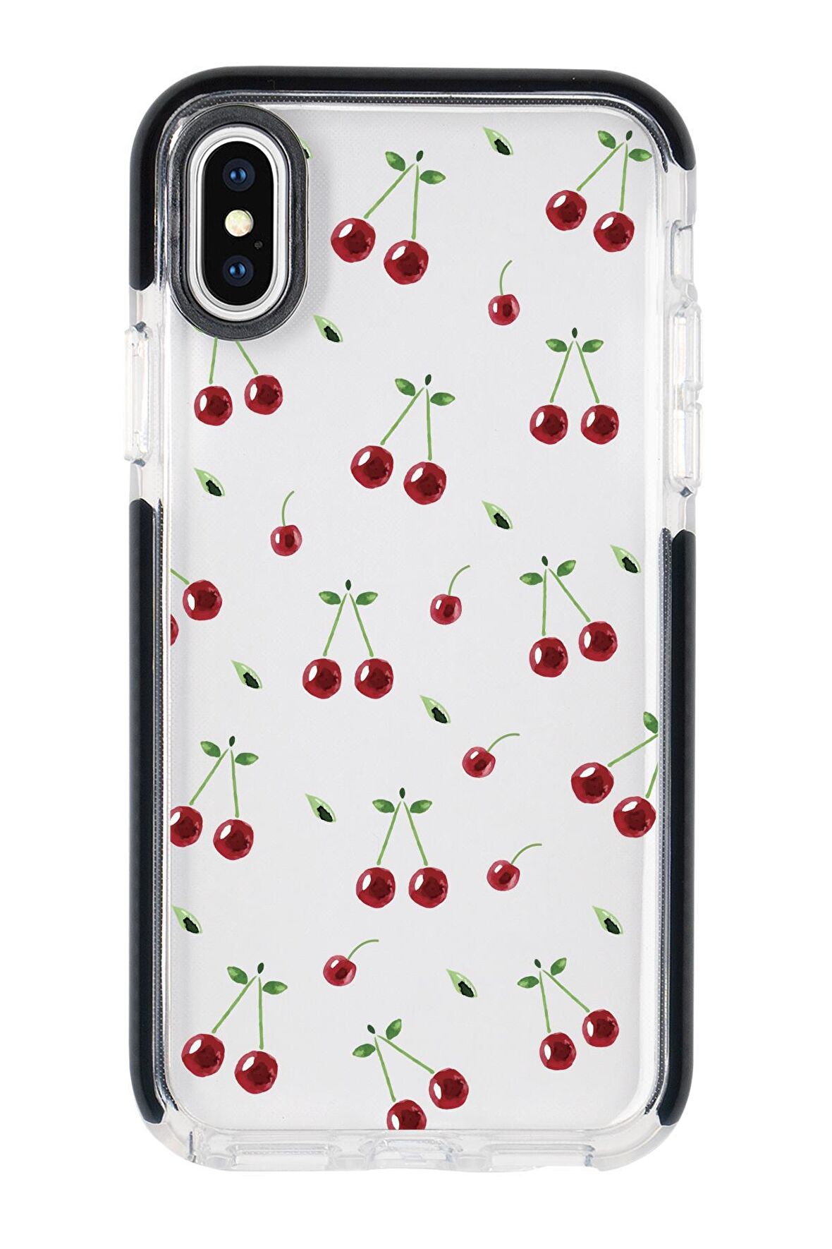 iphone X Uyumlu Kiraz Candy Bumper Silikonlu Siyah Telefon Kılıfı