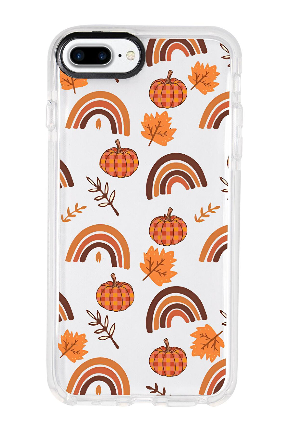 iPhone 8 Plus Uyumlu Sonbahar Desenli Candy Bumper Silikonlu Telefon Kılıfı