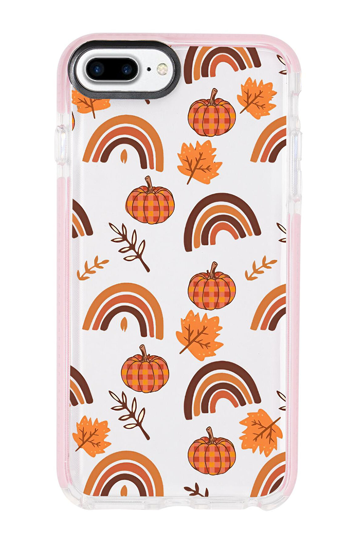 iPhone 8 Plus Uyumlu Sonbahar Desenli Candy Bumper Silikonlu Telefon Kılıfı