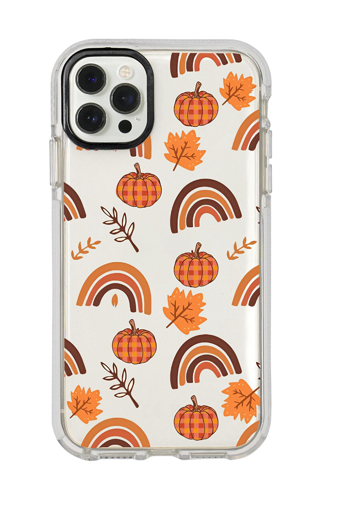 iPhone 12 Pro Uyumlu Sonbahar Desenli Candy Bumper Silikonlu Telefon Kılıfı