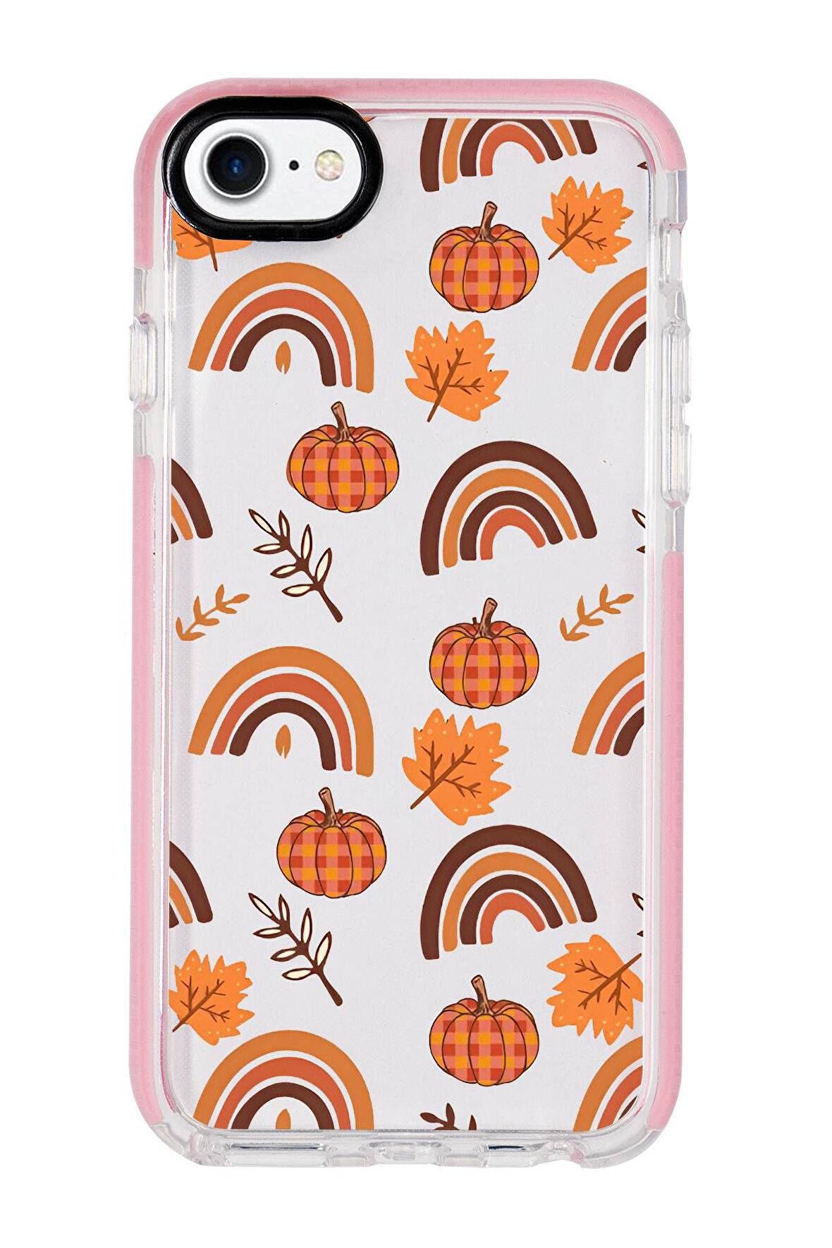 iPhone 8 Uyumlu Sonbahar Desenli Candy Bumper Silikonlu Telefon Kılıfı