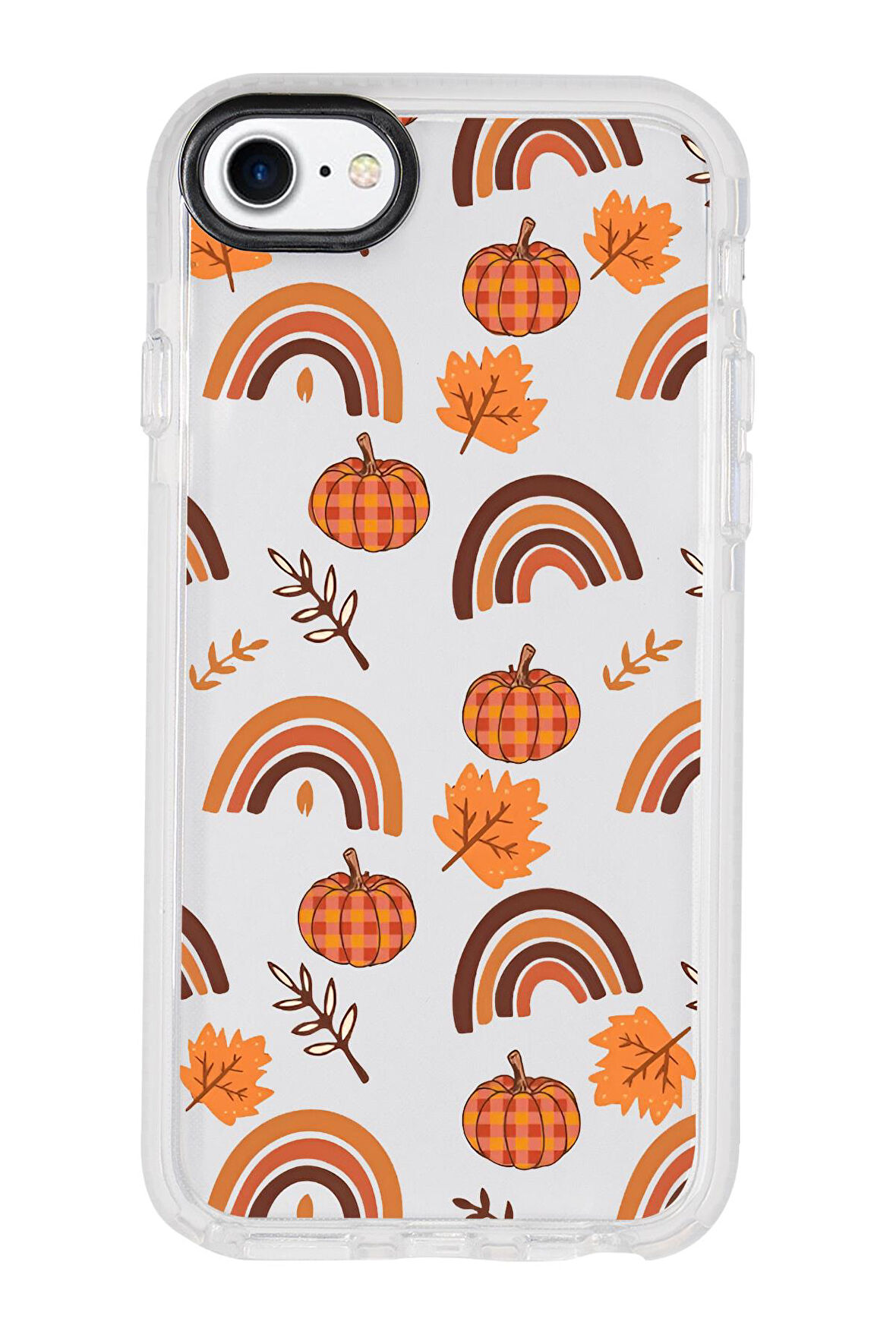 iPhone SE 2020 Uyumlu Sonbahar Desenli Candy Bumper Silikonlu Telefon Kılıfı