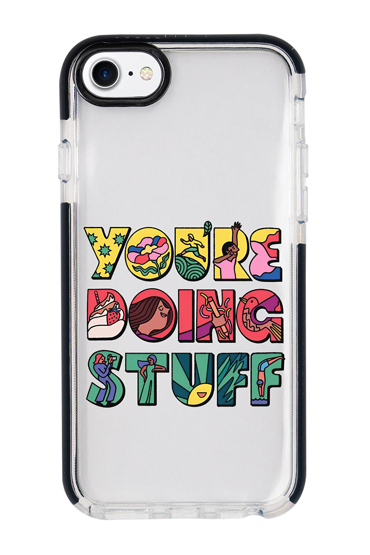 iPhone SE 2020 Uyumlu Youre Doing Stuff Desenli Candy Bumper Silikonlu Telefon Kılıfı