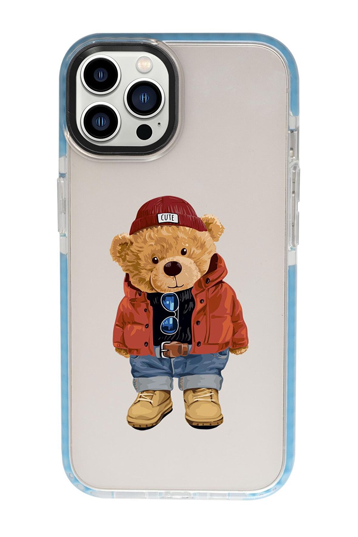 iPhone 13 Pro Max Teddy Bear Candy Bumper Darbe Emci Silikonlu Telefon Kılıfı