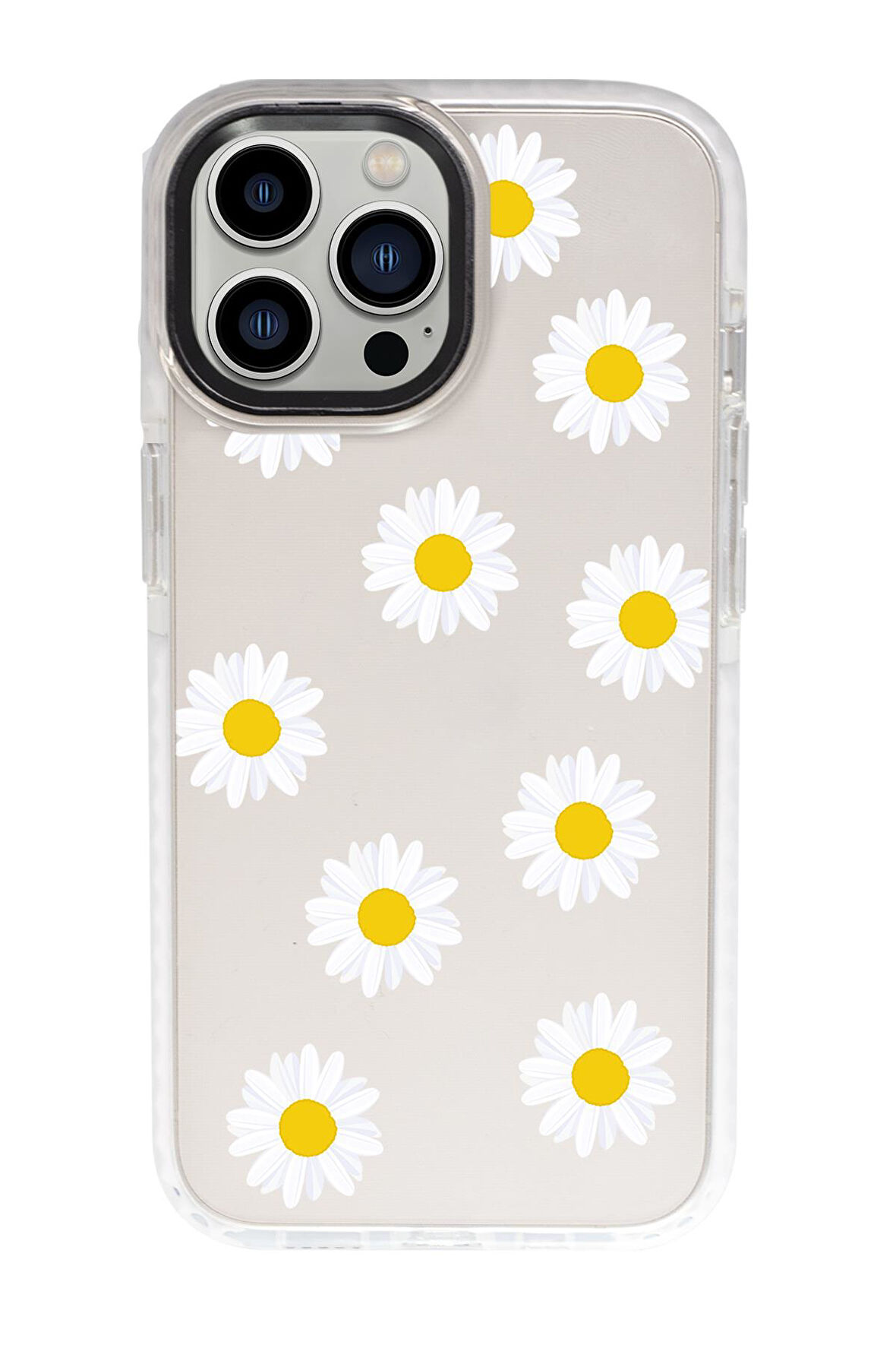 iPhone 15 Pro Max Uyumlu Bahar Papatyaları Desenli Candy Bumper Darbe Emci Silikonlu Telefon Kılıfı 