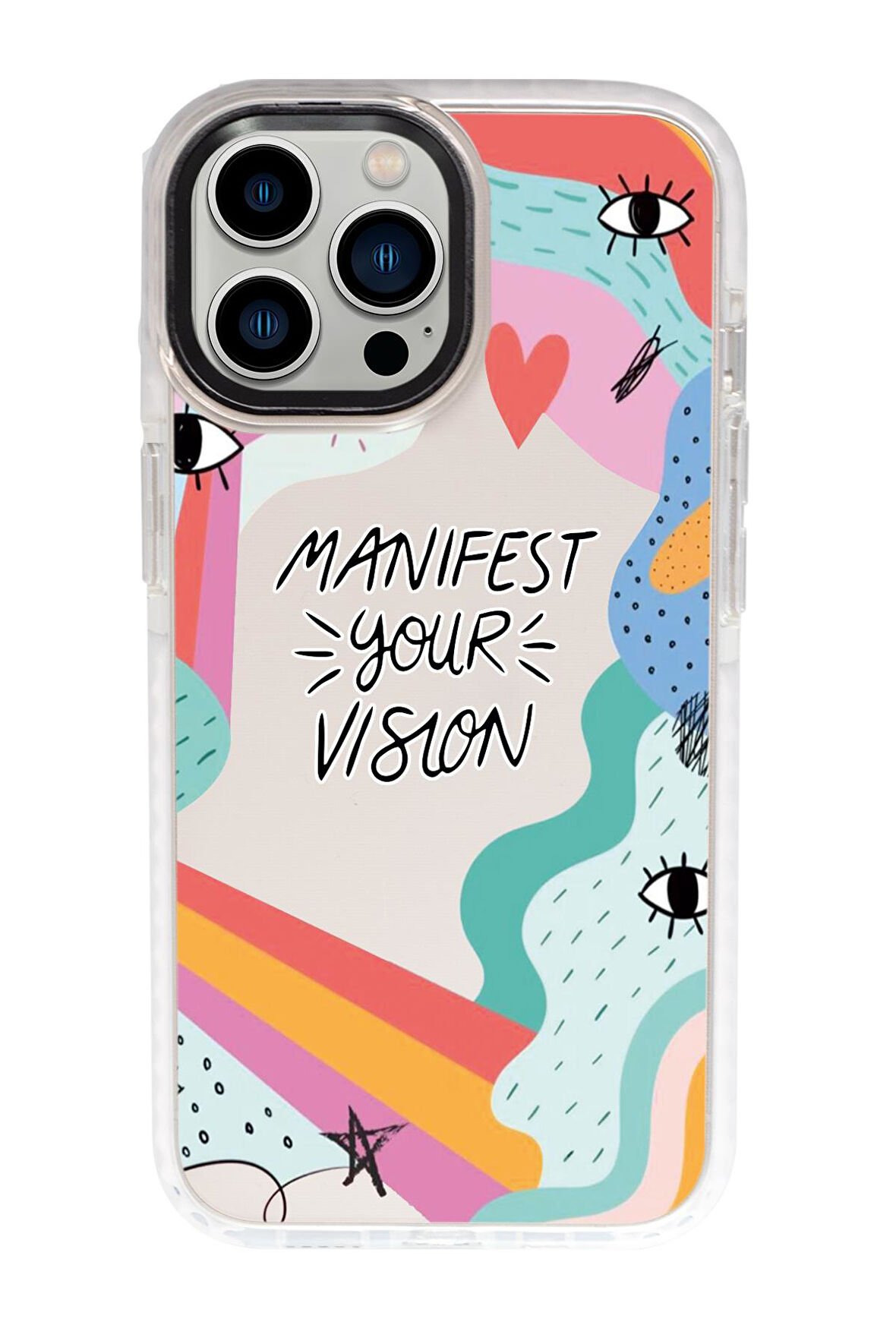 iPhone 15 Pro Max Uyumlu Manifest Your Vision Desenli Candy Bumper Darbe Emci Silikonlu Telefon Kılıfı 