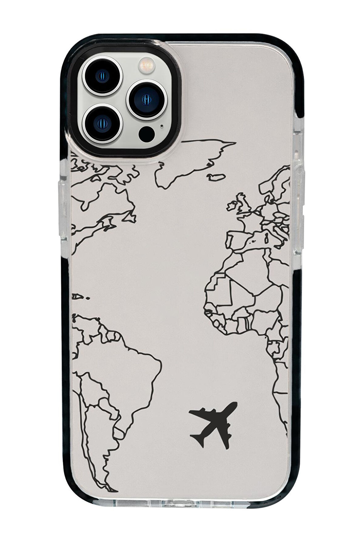 iPhone 15 Pro Max Uyumlu World Map Lines Desenli Candy Bumper Darbe Emci Silikonlu Telefon Kılıfı 