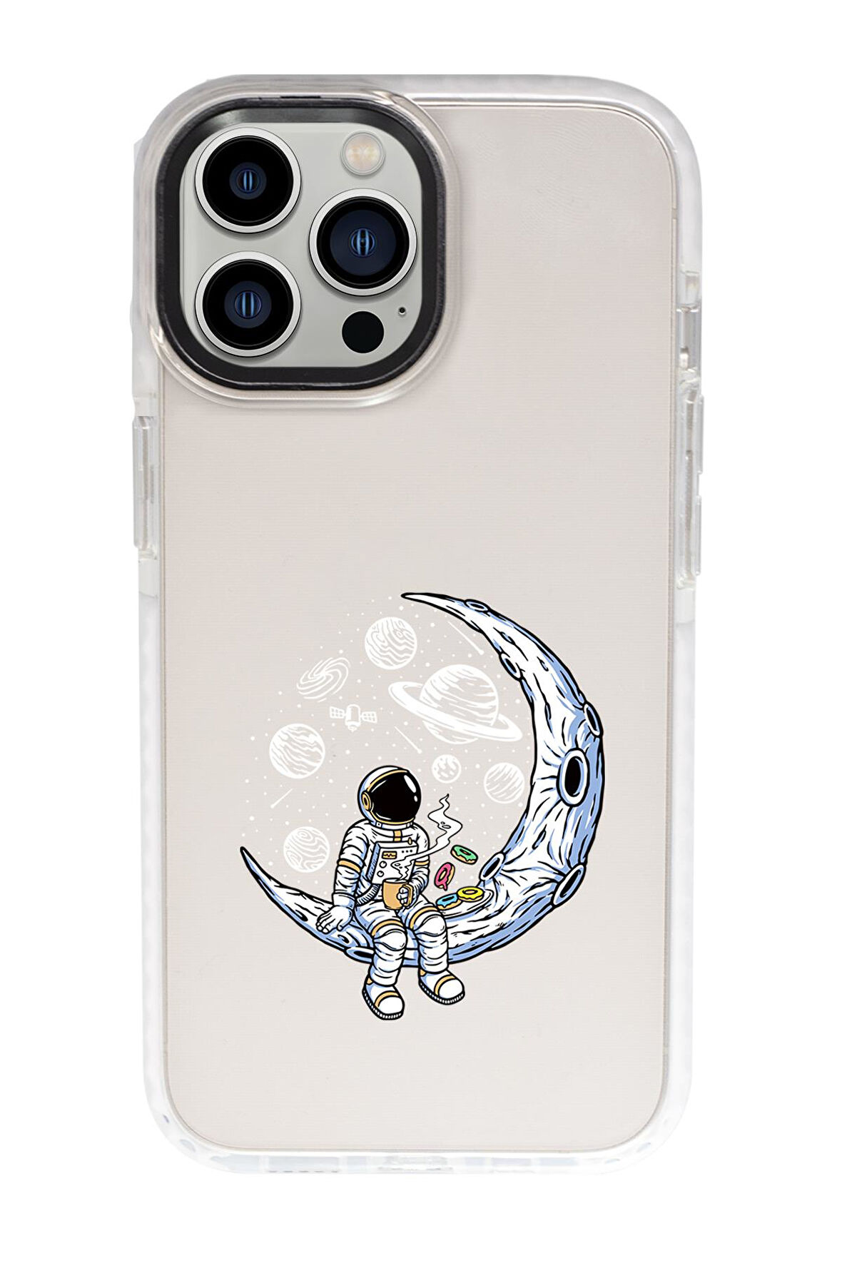 iPhone 15 Pro Uyumlu Keyifli Astronot Desenli Candy Bumper Darbe Emci Silikonlu Telefon Kılıfı 