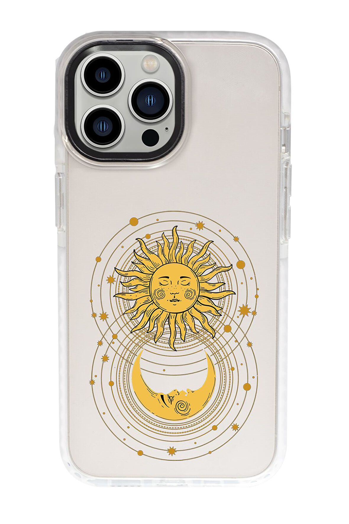 iPhone 15 Pro Uyumlu Moon and Sun Desenli Candy Bumper Darbe Emci Silikonlu Telefon Kılıfı 