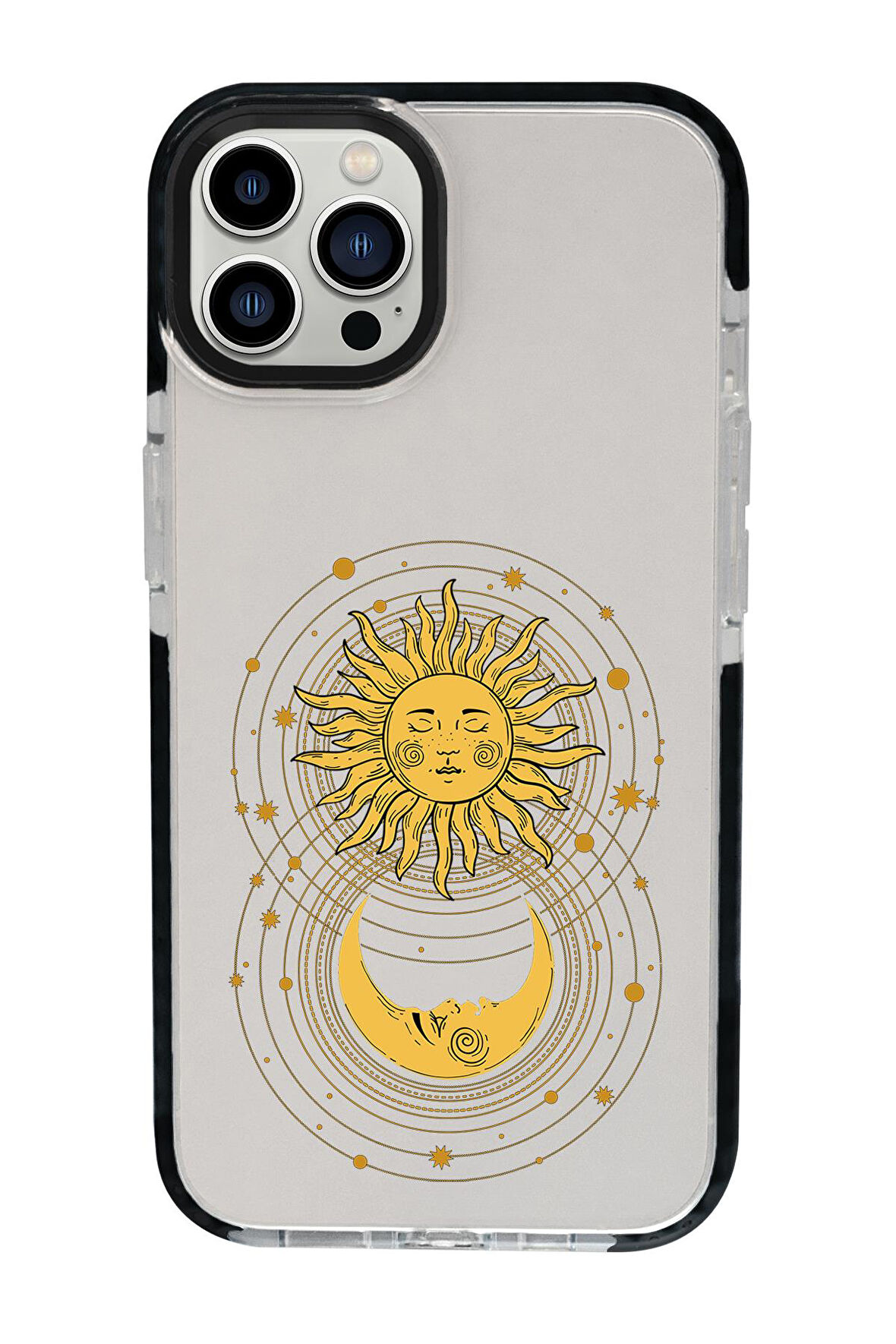 iPhone 15 Pro Uyumlu Moon and Sun Desenli Candy Bumper Darbe Emci Silikonlu Telefon Kılıfı 