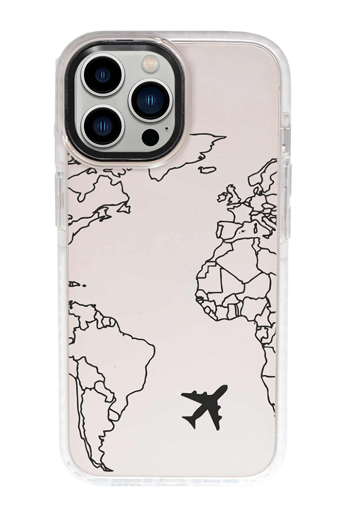 iPhone 15 Pro Uyumlu World Map Lines Desenli Candy Bumper Darbe Emci Silikonlu Telefon Kılıfı 