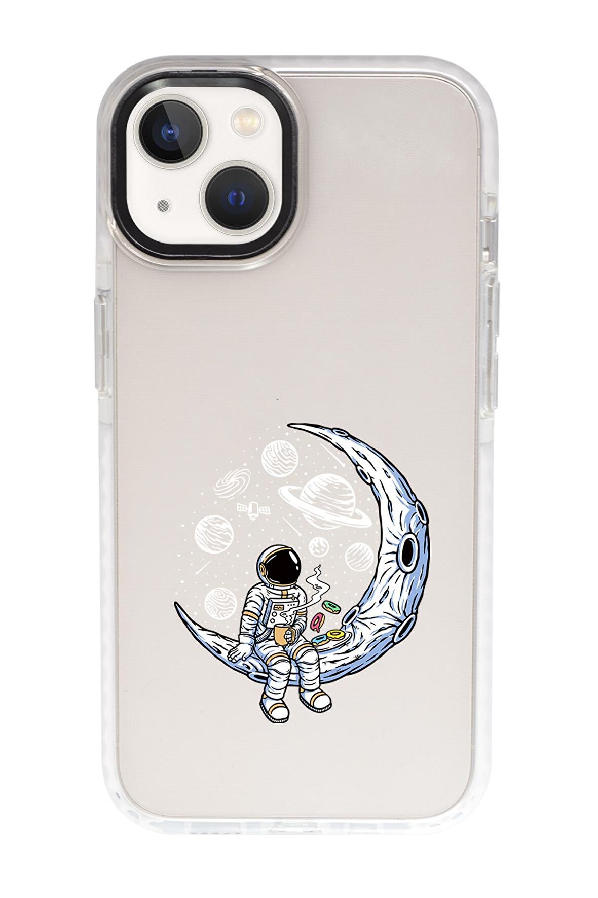 iPhone 15 Uyumlu Keyifli Astronot Desenli Candy Bumper Darbe Emci Silikonlu Telefon Kılıfı 