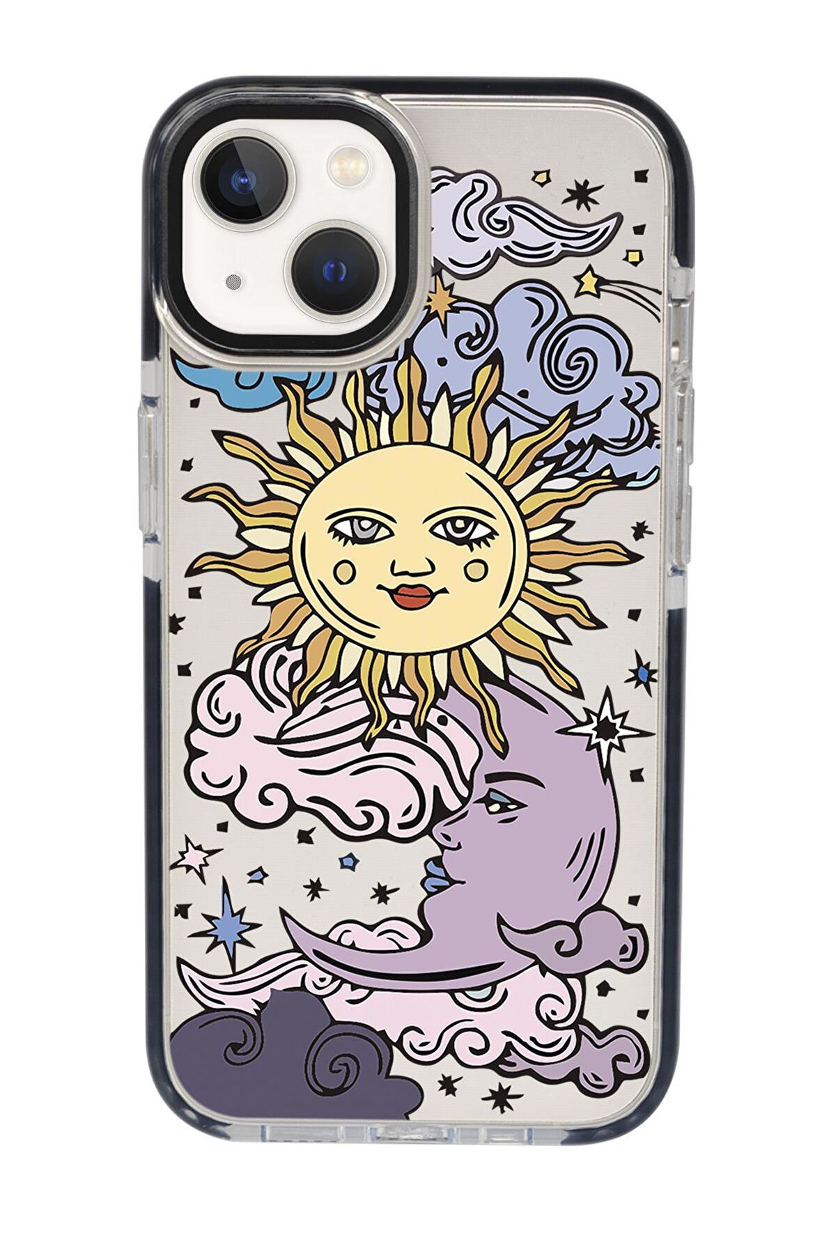 iPhone 15 Uyumlu Güneş Ay Desenli Candy Bumper Darbe Emci Silikonlu Telefon Kılıfı 