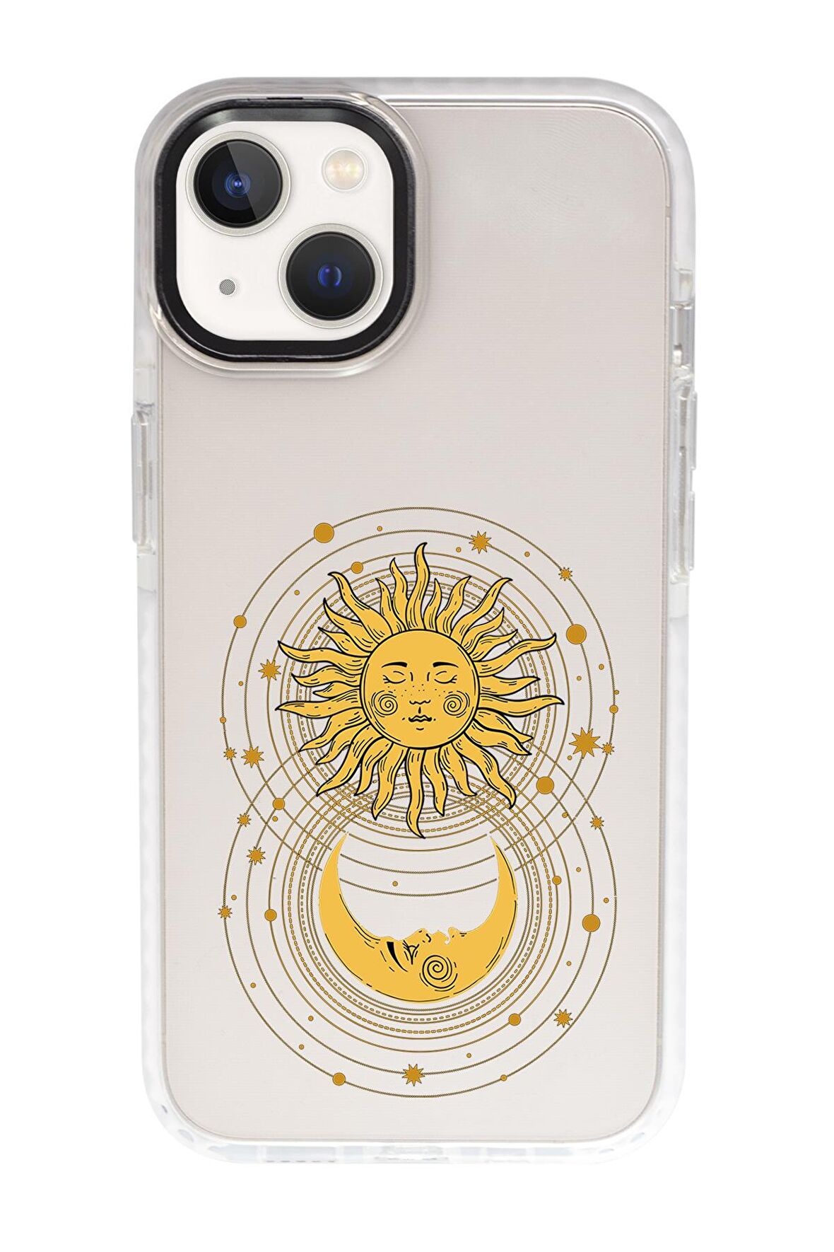 iPhone 15 Uyumlu Moon and Sun Desenli Candy Bumper Darbe Emci Silikonlu Telefon Kılıfı