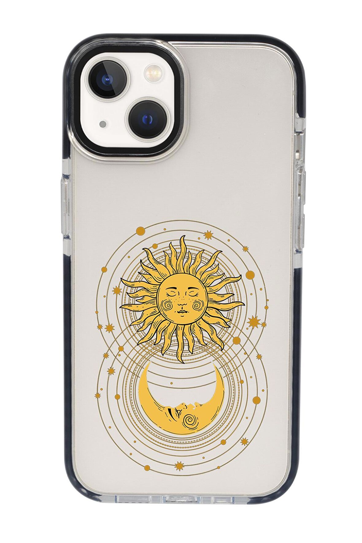 iPhone 15 Uyumlu Moon and Sun Desenli Candy Bumper Darbe Emci Silikonlu Telefon Kılıfı 