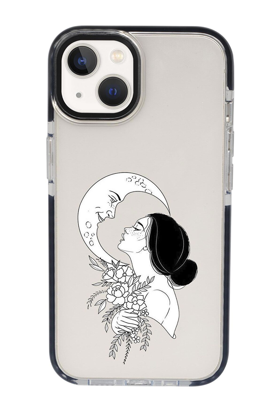 iPhone 15 Uyumlu Moon And Women Desenli Candy Bumper Darbe Emci Silikonlu Telefon Kılıfı 