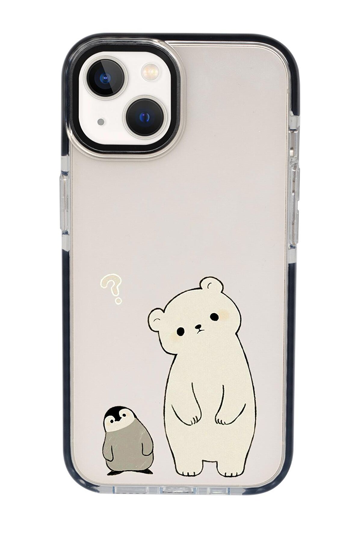 iPhone 15 Uyumlu Penguen ve Ayıcık Desenli Candy Bumper Darbe Emci Silikonlu Telefon Kılıfı 