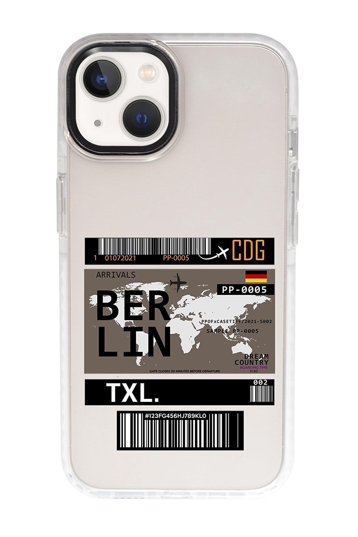 iPhone 15 Uyumlu Berlin Ticket Desenli Candy Bumper Darbe Emci Silikonlu Telefon Kılıfı 