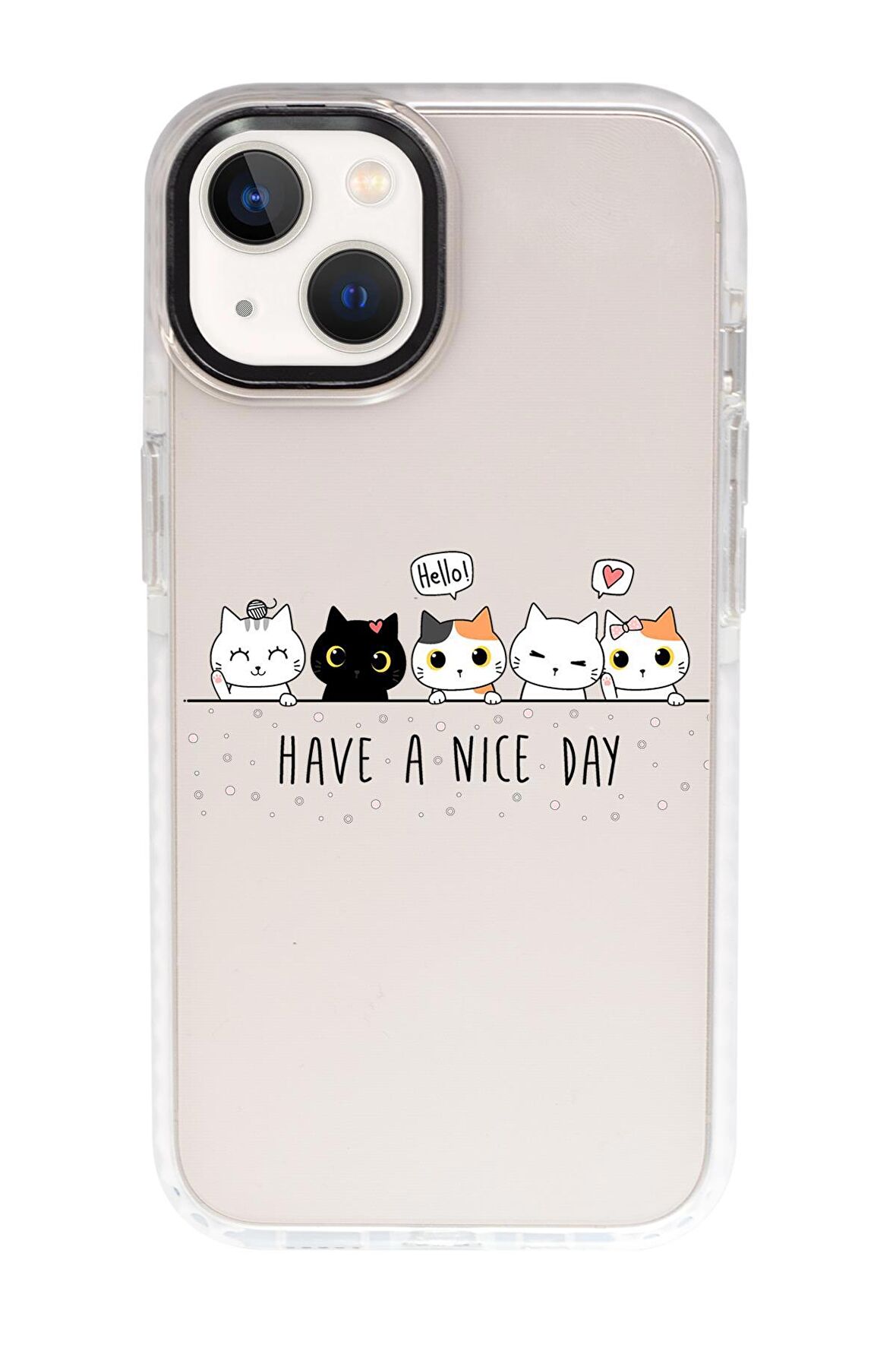 iPhone 15 Uyumlu Şirin Kedicikler Desenli Candy Bumper Darbe Emci Silikonlu Telefon Kılıfı 