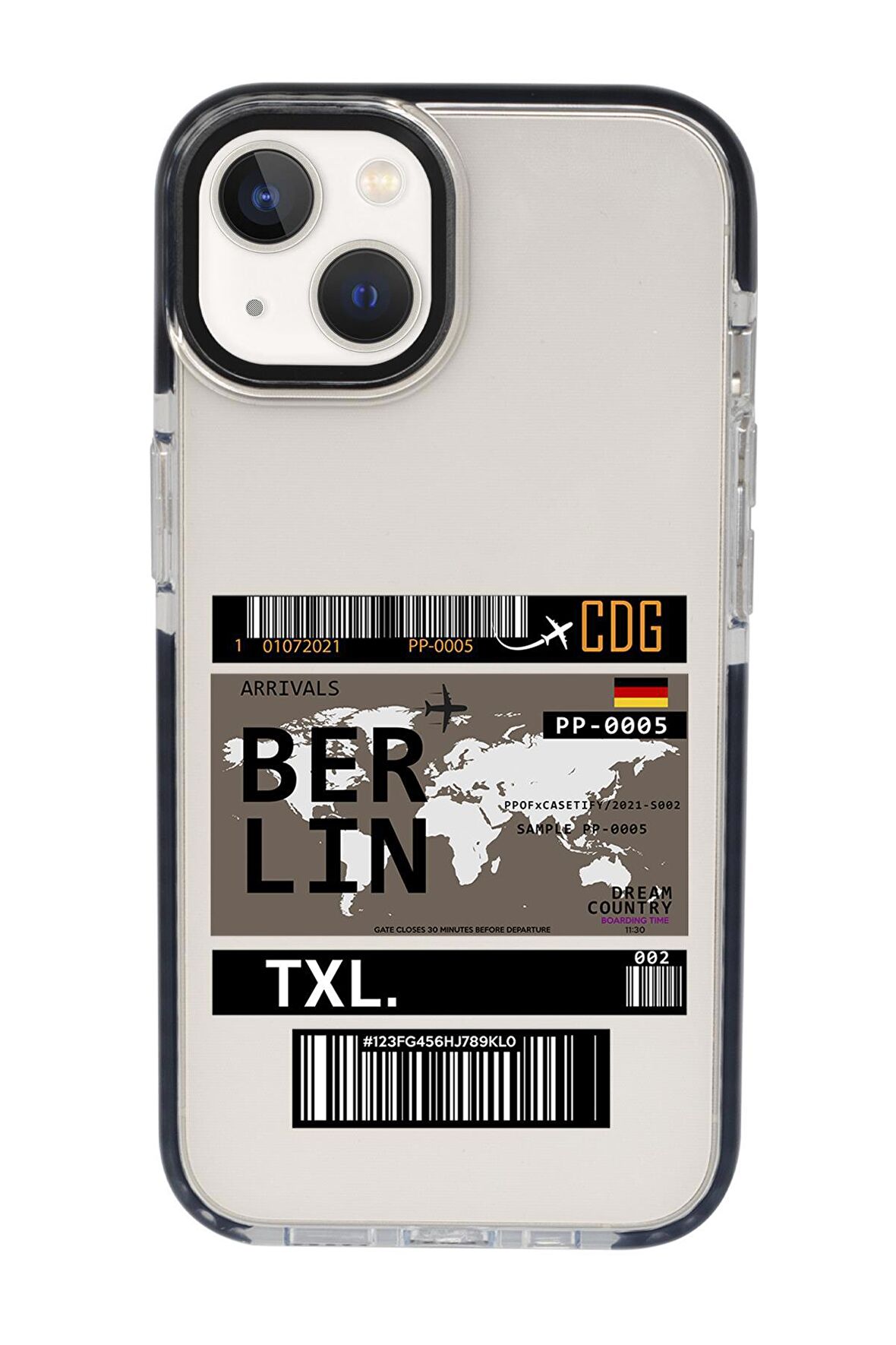 iPhone 15 Uyumlu Berlin Ticket Desenli Candy Bumper Darbe Emci Silikonlu Telefon Kılıfı 