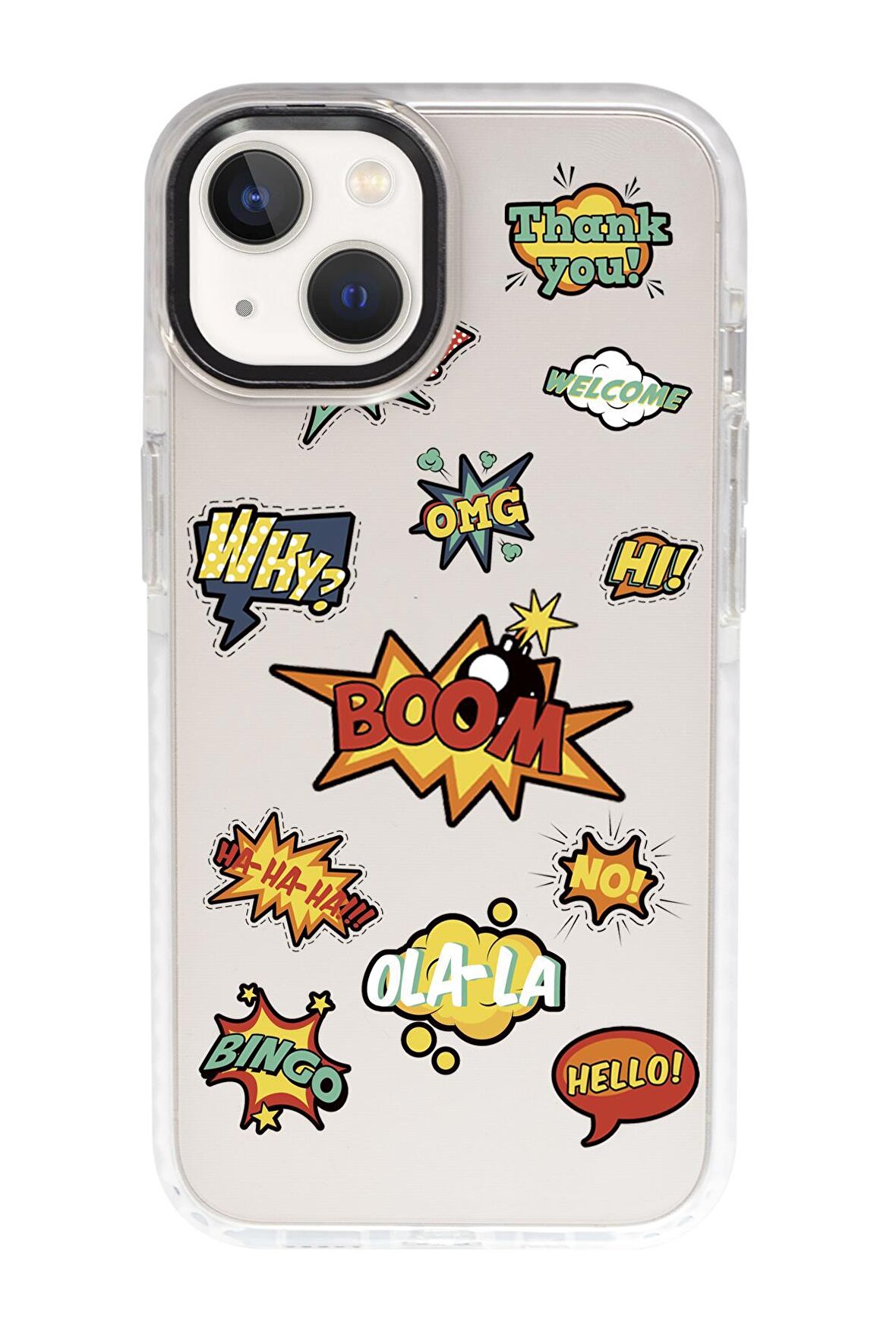 iPhone 15 Uyumlu Sticker Desenli Candy Bumper Darbe Emci Silikonlu Telefon Kılıfı 