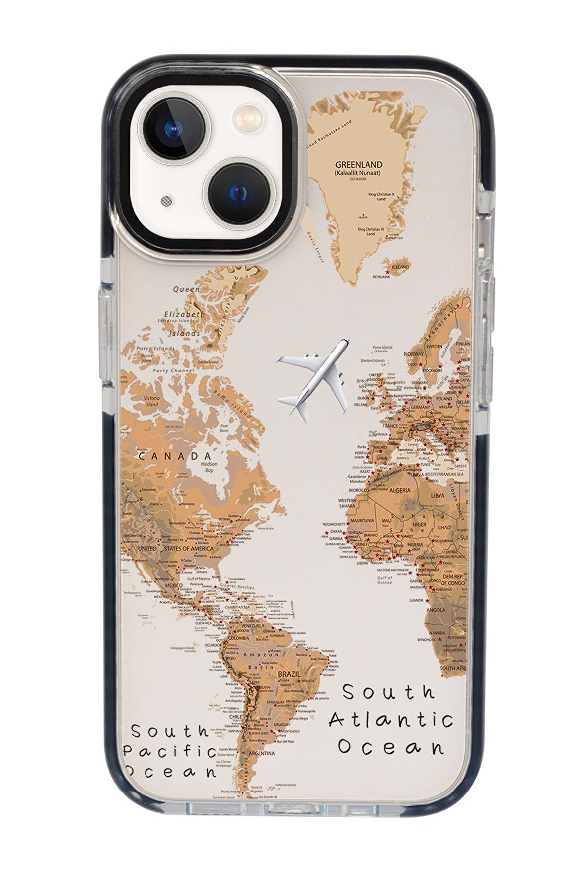 iPhone 15 Uyumlu Dünya Harita Desenli Candy Bumper Darbe Emci Silikonlu Telefon Kılıfı 