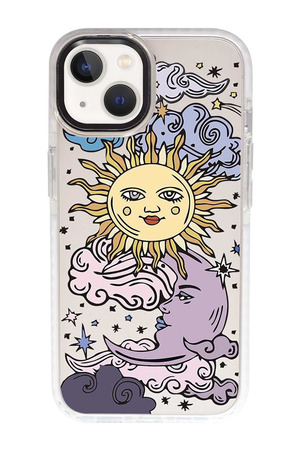 iPhone 15 Uyumlu Güneş Ay Desenli Candy Bumper Darbe Emci Silikonlu Telefon Kılıfı 