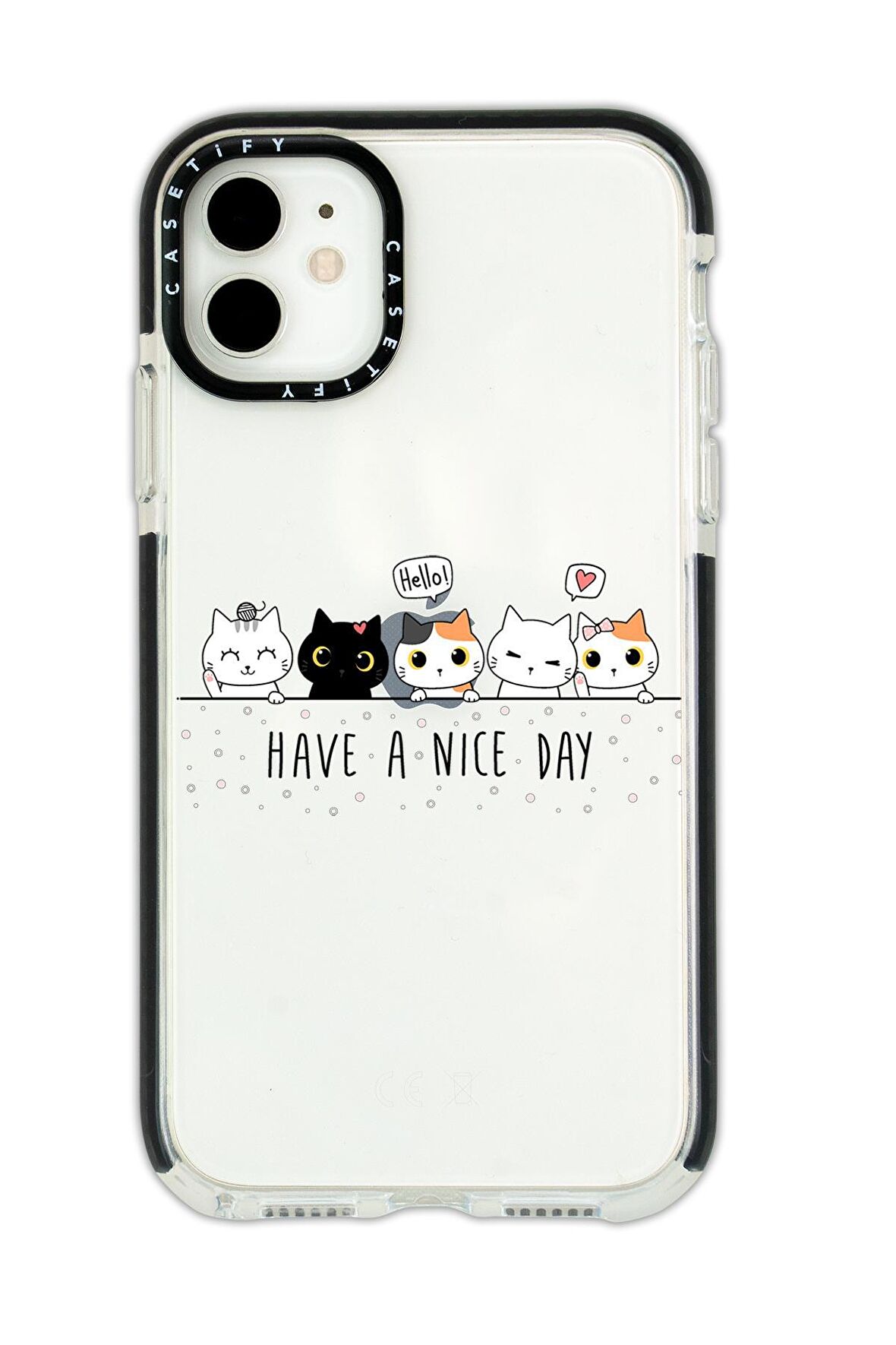 iPhone 11 Casetify Şirin Kedicikler Desenli Anti Shock Premium Silikonlu Siyah Kenar Detaylı Telefon Kılıfı