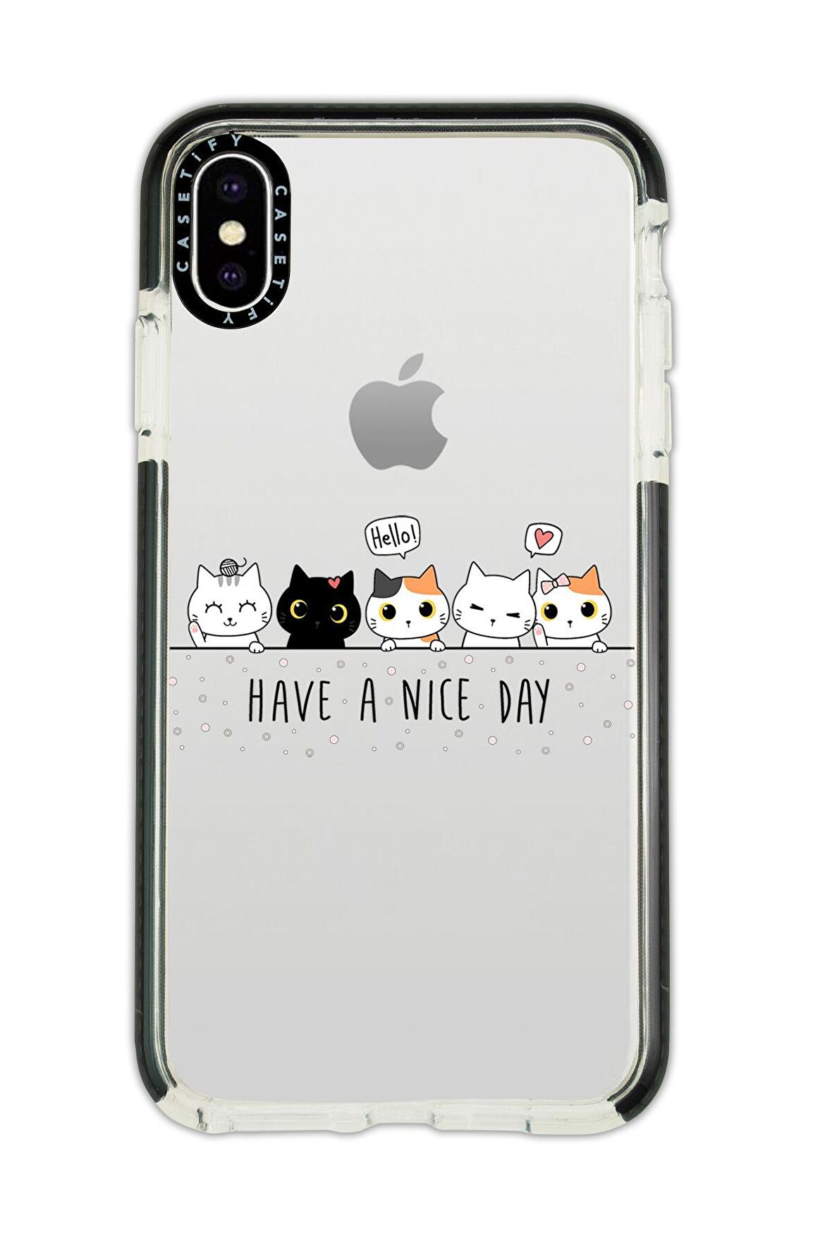 iPhone X Casetify Şirin Kedicikler Desenli Anti Shock Premium Silikonlu Siyah Kenar Detaylı Telefon Kılıfı
