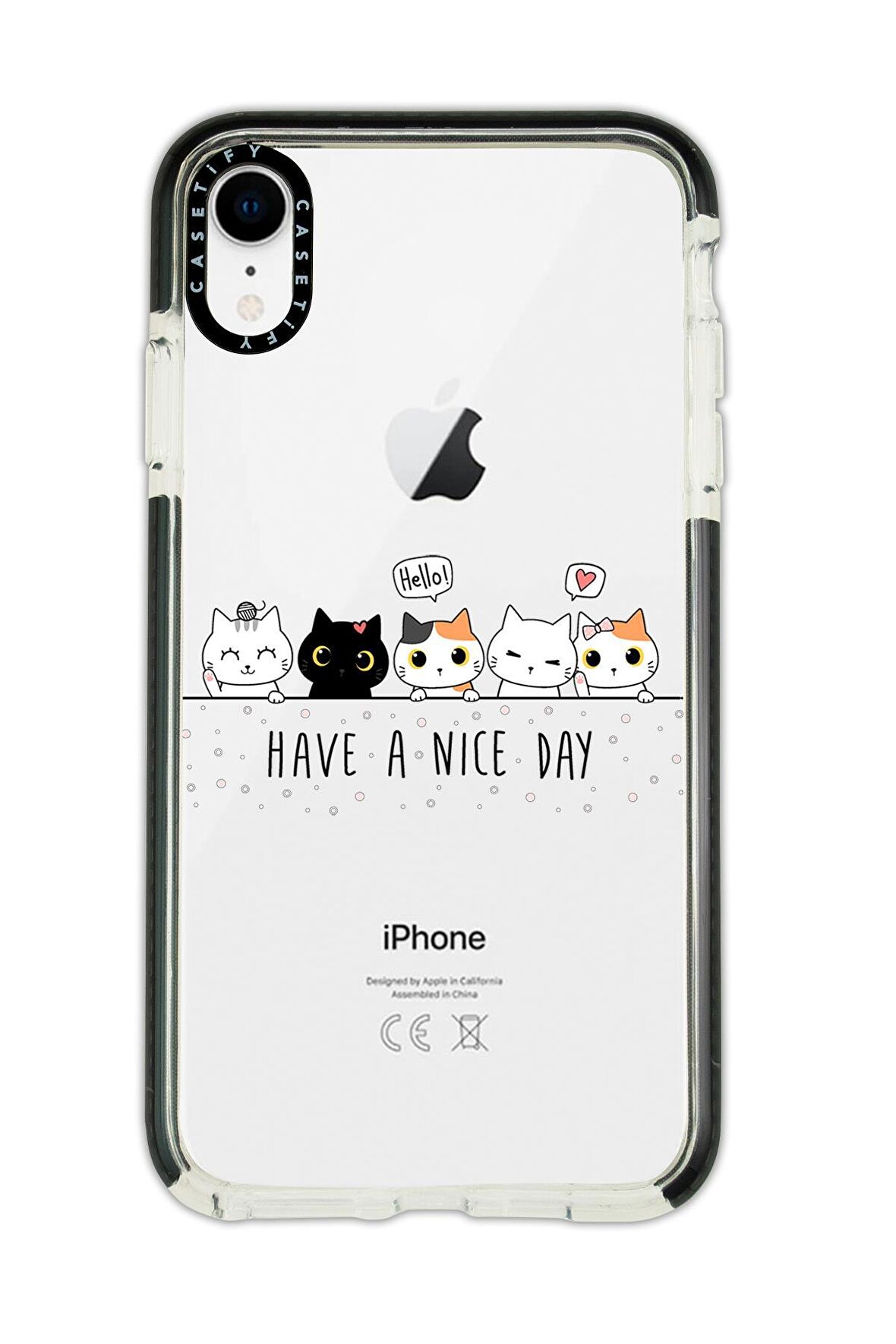 iPhone XR Casetify Şirin Kedicikler Desenli Anti Shock Premium Silikonlu Siyah Kenar Detaylı Telefon Kılıfı