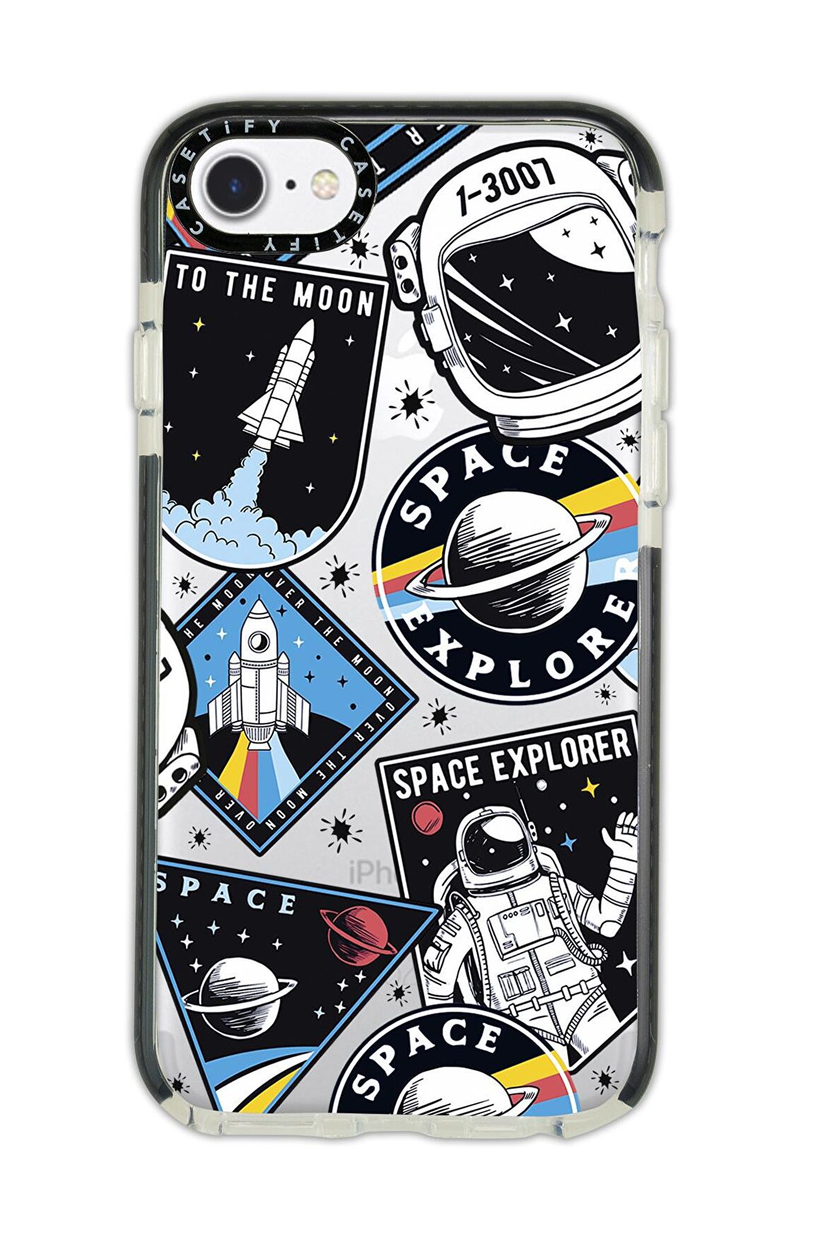 iPhone 8 Casetify Space Desenli Anti Shock Premium Silikonlu Siyah Kenar Detaylı Telefon Kılıfı