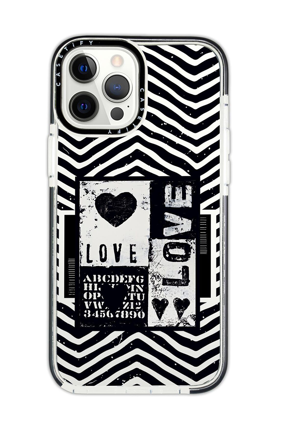 iPhone 12 Pro Max Casetify Black Love Desenli Anti Shock Premium Silikonlu Siyah Kenar Detaylı Telefon Kılıfı