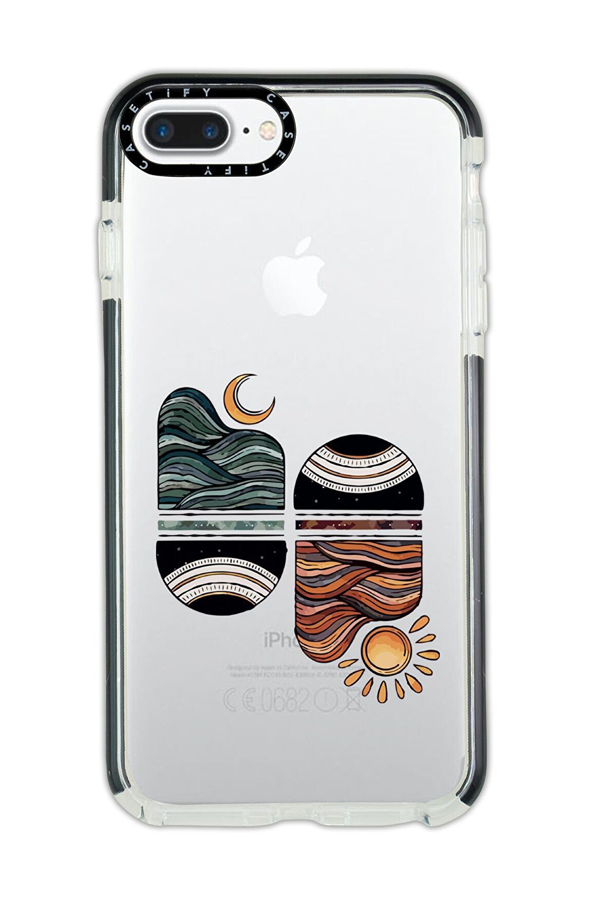 iPhone 7 Plus Casetify Sunset Wawe Desenli Anti Shock Premium Silikonlu Siyah Kenar Detaylı Telefon Kılıfı