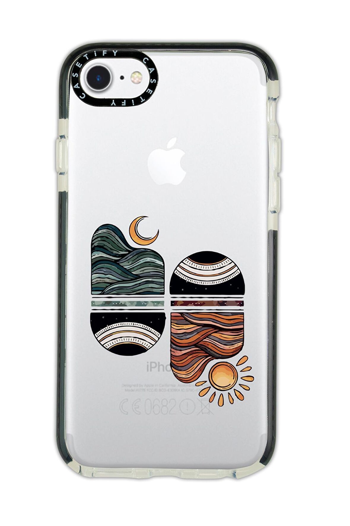iPhone 8 Casetify Sunset Wawe Desenli Anti Shock Premium Silikonlu Siyah Kenar Detaylı Telefon Kılıfı