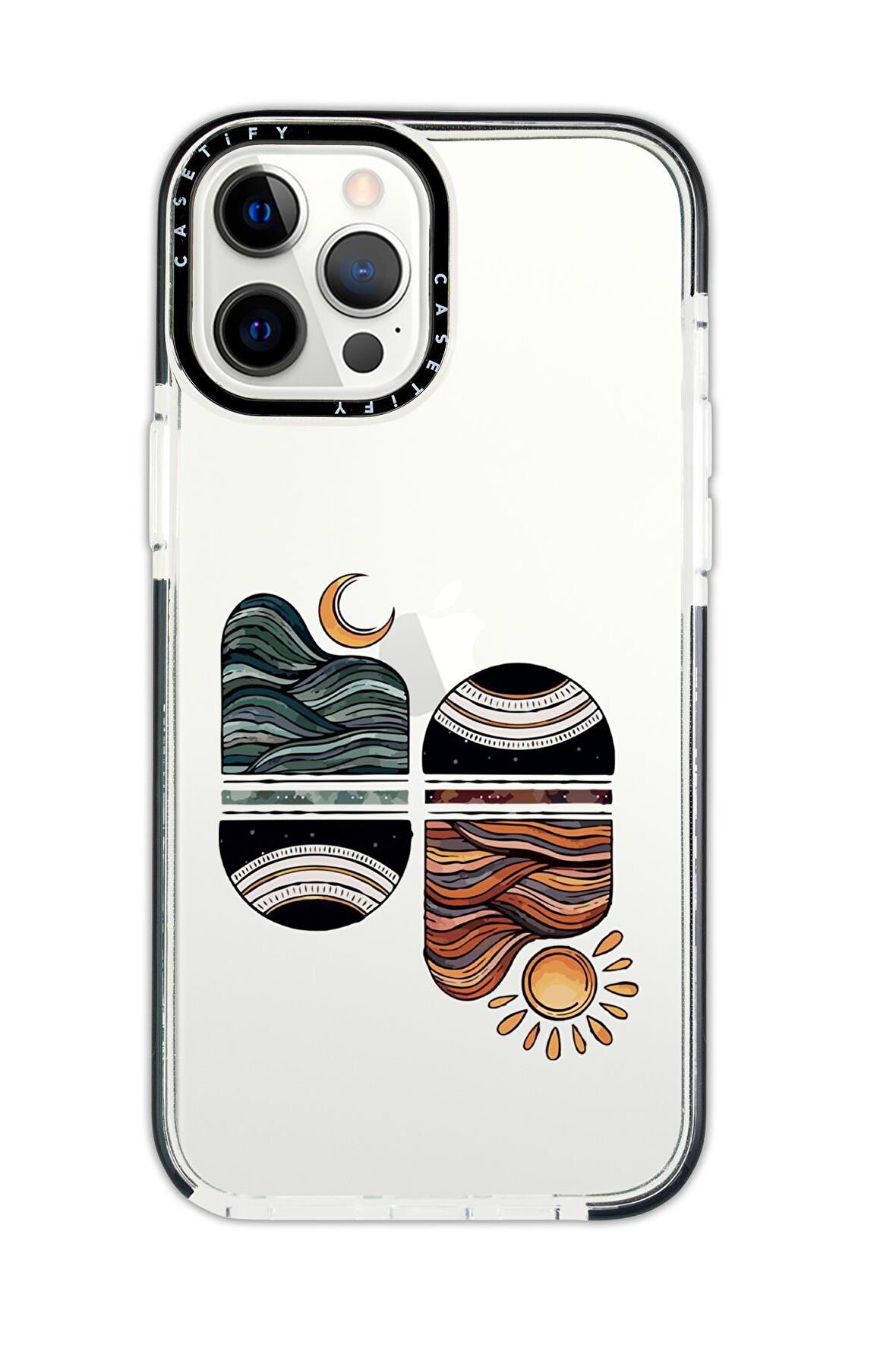 iPhone 12 Pro Max Casetify Sunset Wawe Desenli Anti Shock Premium Silikonlu Siyah Kenar Detaylı Telefon Kılıfı