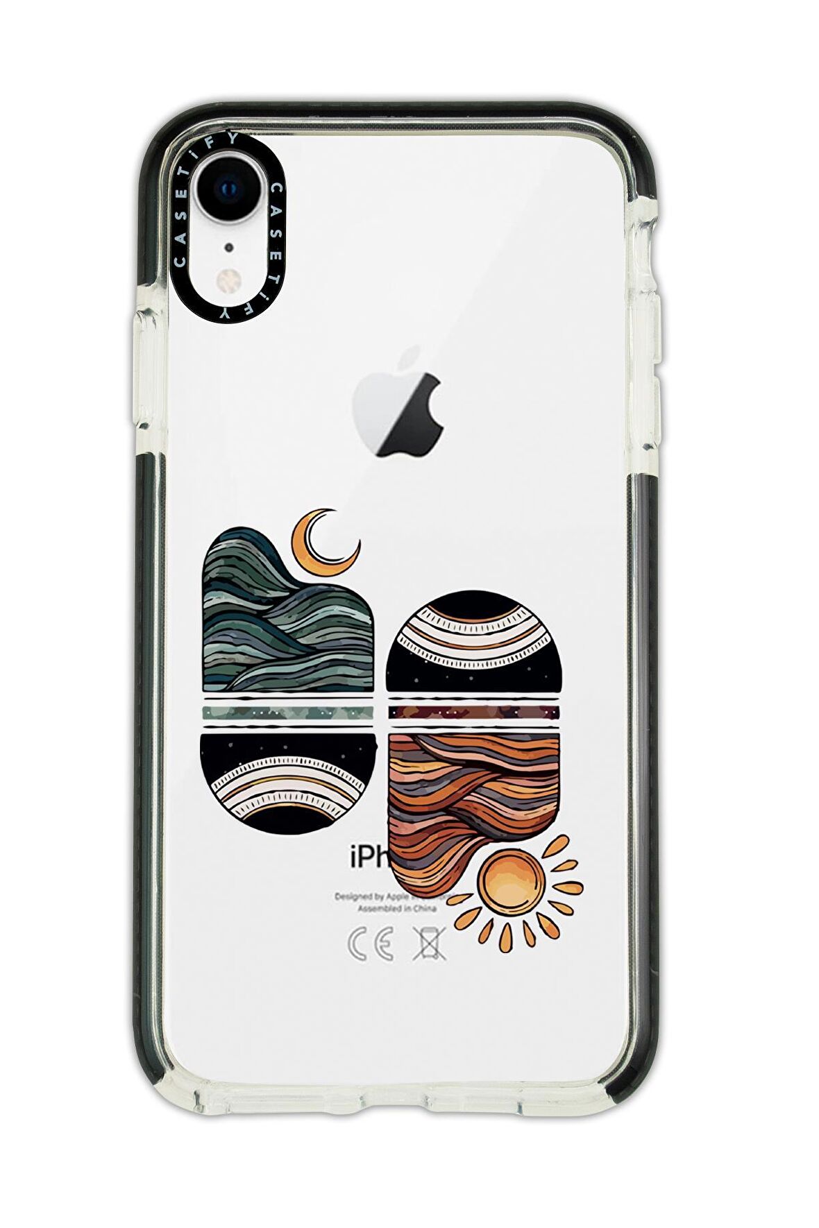 iPhone XR Casetify Sunset Wawe Desenli Anti Shock Premium Silikonlu Siyah Kenar Detaylı Telefon Kılıfı