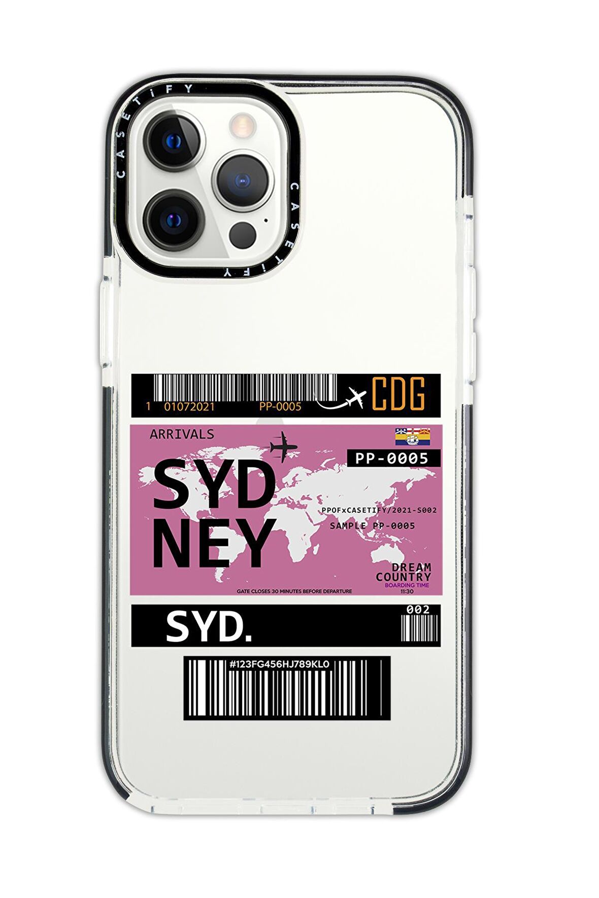iPhone 12 Pro Max Casetify Sydney Ticket Desenli Anti Shock Premium Silikonlu Siyah Kenar Detaylı Telefon Kılıfı