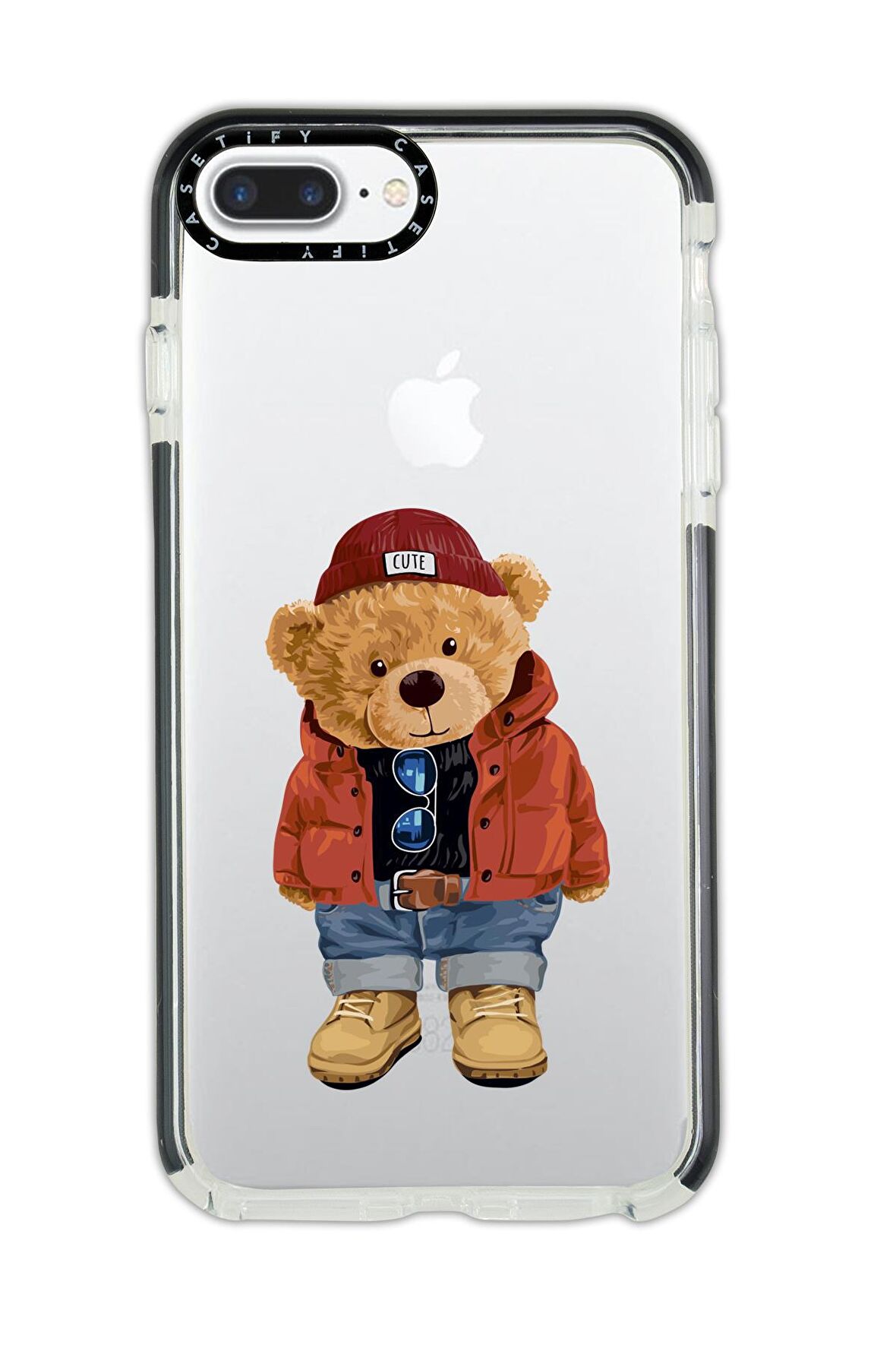 iPhone 8 Plus Casetify Teddy Bear Desenli Anti Shock Premium Silikonlu Siyah Kenar Detaylı Telefon Kılıfı