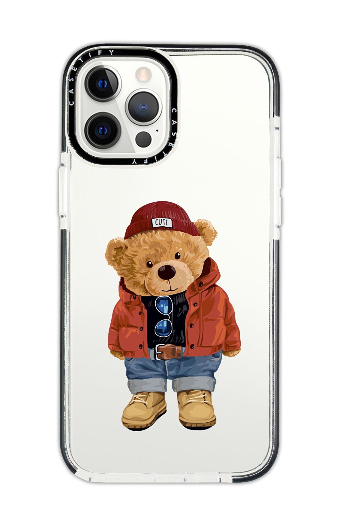 iPhone 12 Pro Casetify Teddy Bear Desenli Anti Shock Premium Silikonlu Siyah Kenar Detaylı Telefon Kılıfı