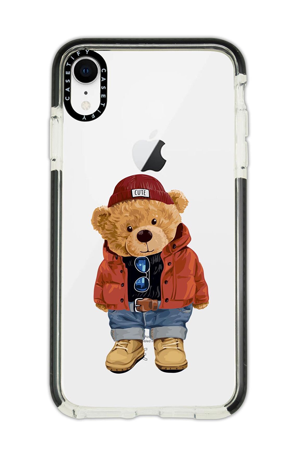 iPhone XR Casetify Teddy Bear Desenli Anti Shock Premium Silikonlu Siyah Kenar Detaylı Telefon Kılıfı