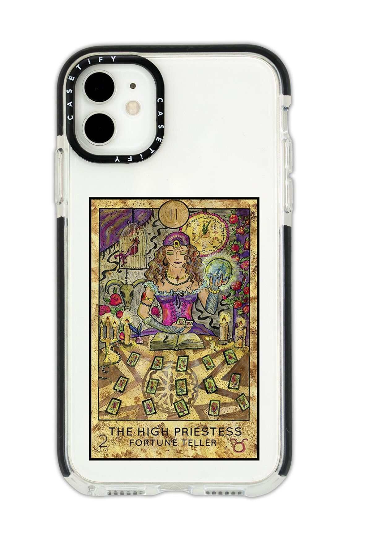 iPhone 12 Casetify The High Priestess Desenli Anti Shock Premium Silikonlu Siyah Kenar Detaylı Telefon Kılıfı