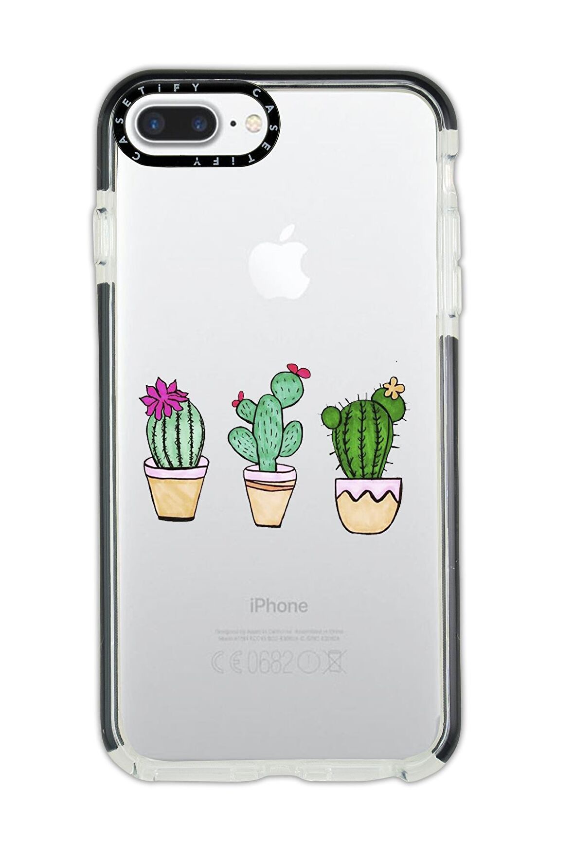 iPhone 8 Plus Casetify Üçlü Kaktüs Desenli Anti Shock Premium Silikonlu Siyah Kenar Detaylı Telefon Kılıfı