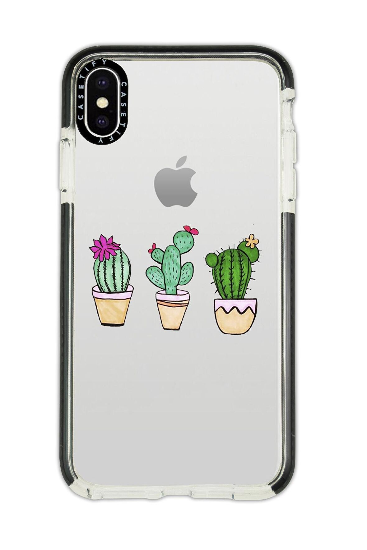iPhone X Casetify Üçlü Kaktüs Desenli Anti Shock Premium Silikonlu Siyah Kenar Detaylı Telefon Kılıfı