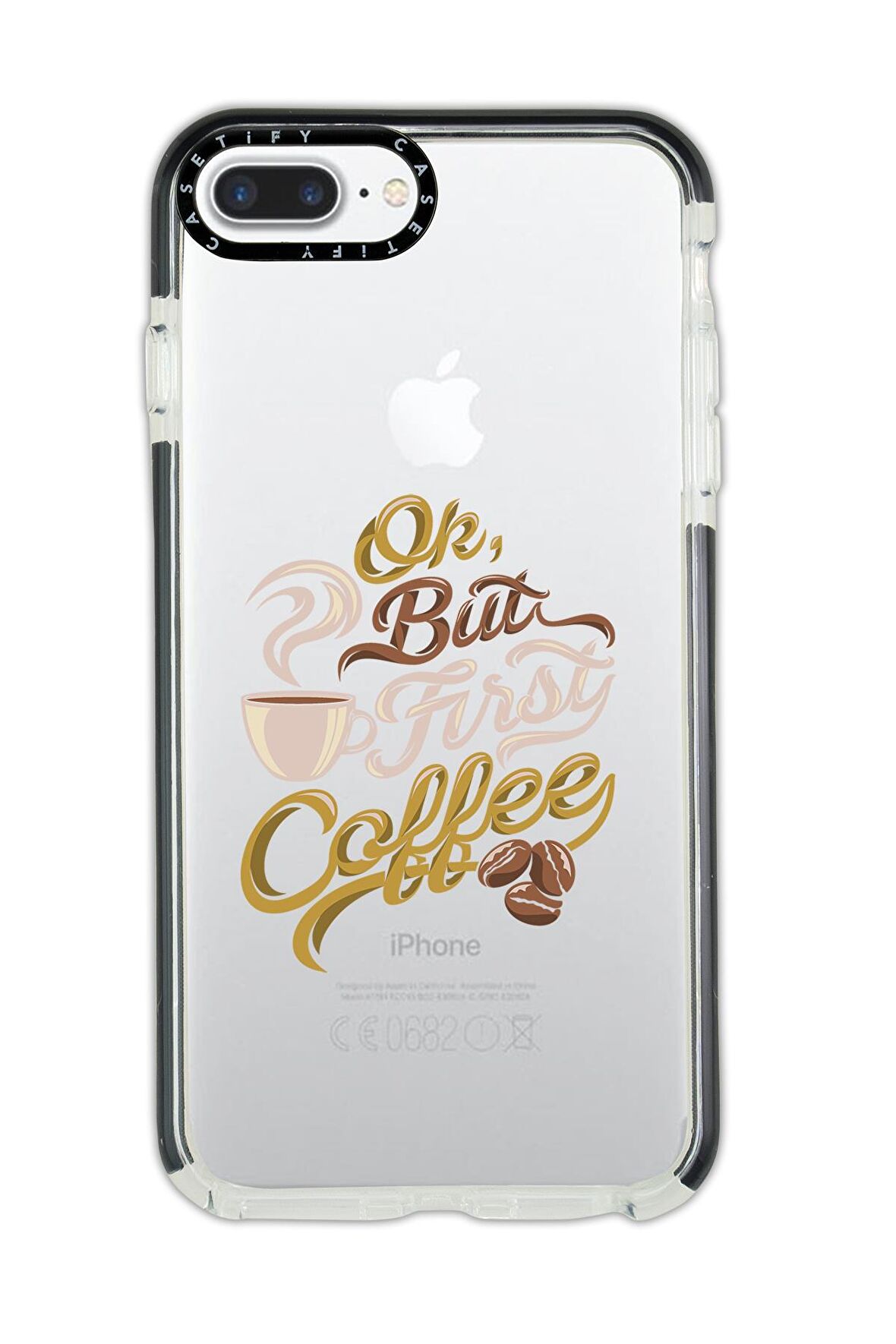 iPhone 7 Plus Casetify First Coffe Desenli Anti Shock Premium Silikonlu Siyah Kenar Detaylı Telefon Kılıfı