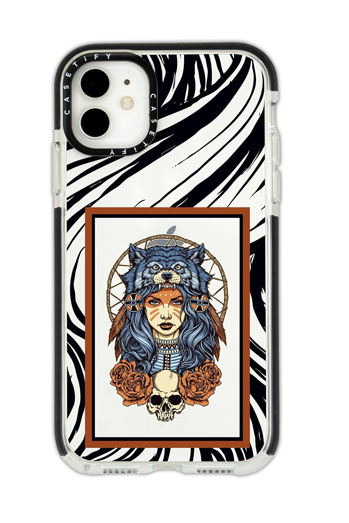 iPhone 12 Casetify Warrior Woman Desenli Anti Shock Premium Silikonlu Siyah Kenar Detaylı Telefon Kılıfı