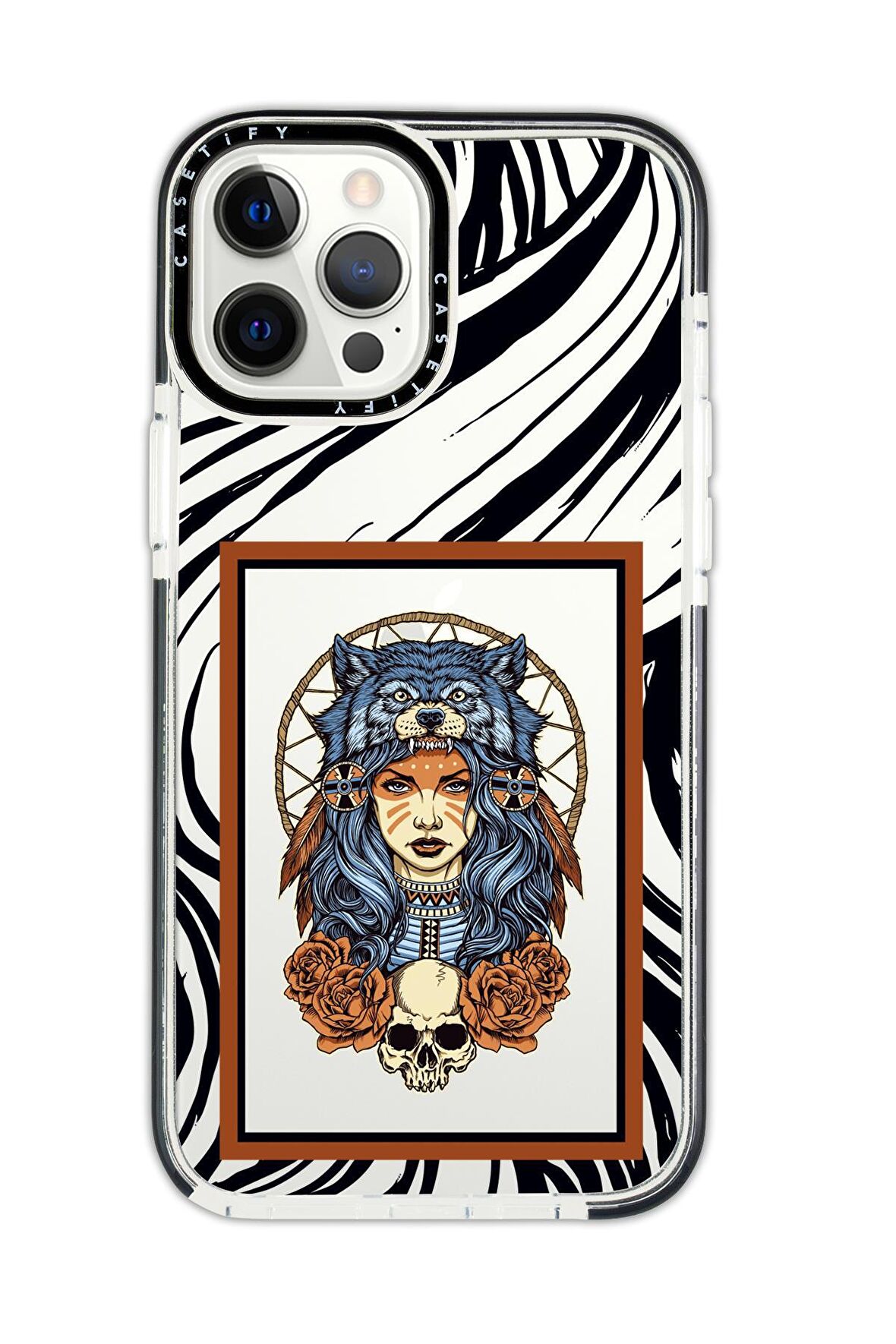 iPhone 12 Pro Max Casetify Warrior Woman Desenli Anti Shock Premium Silikonlu Siyah Kenar Detaylı Telefon Kılıfı