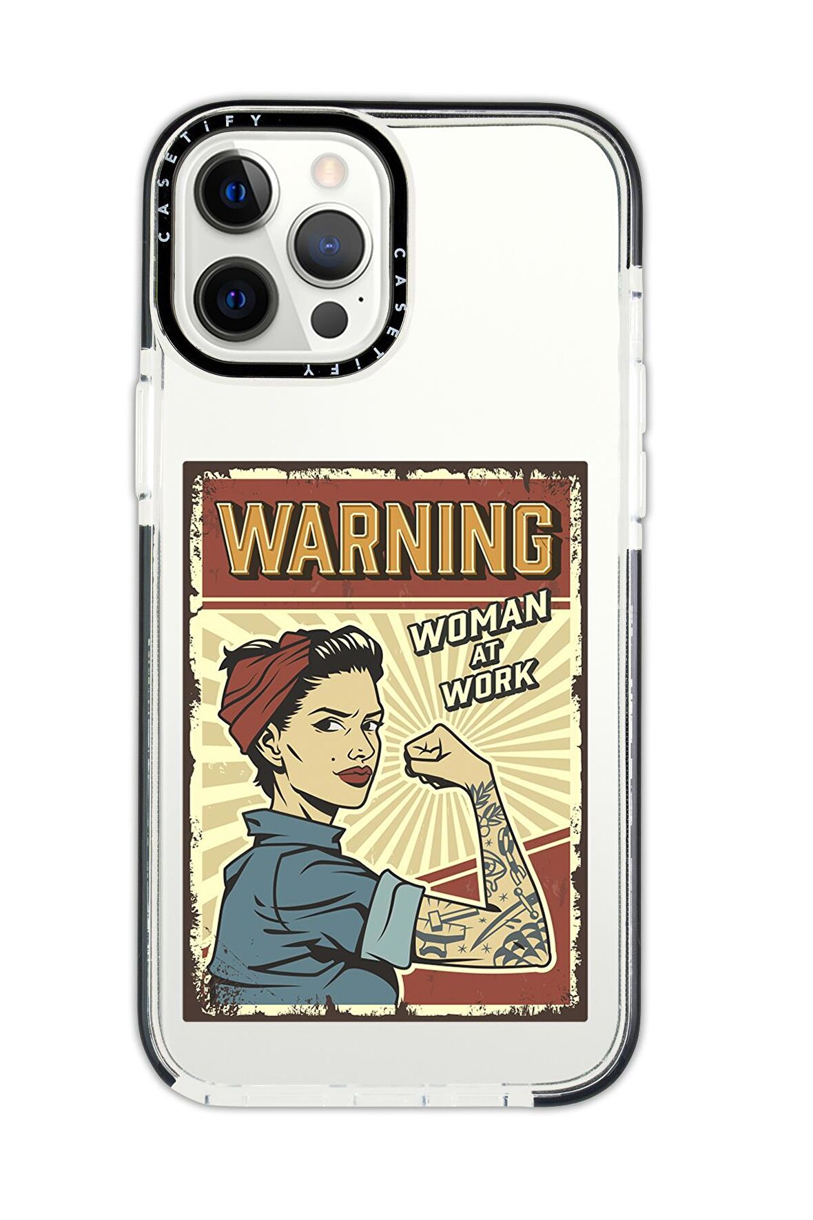 iPhone 12 Pro Casetify Women At Work Desenli Anti Shock Premium Silikonlu Siyah Kenar Detaylı Telefon Kılıfı